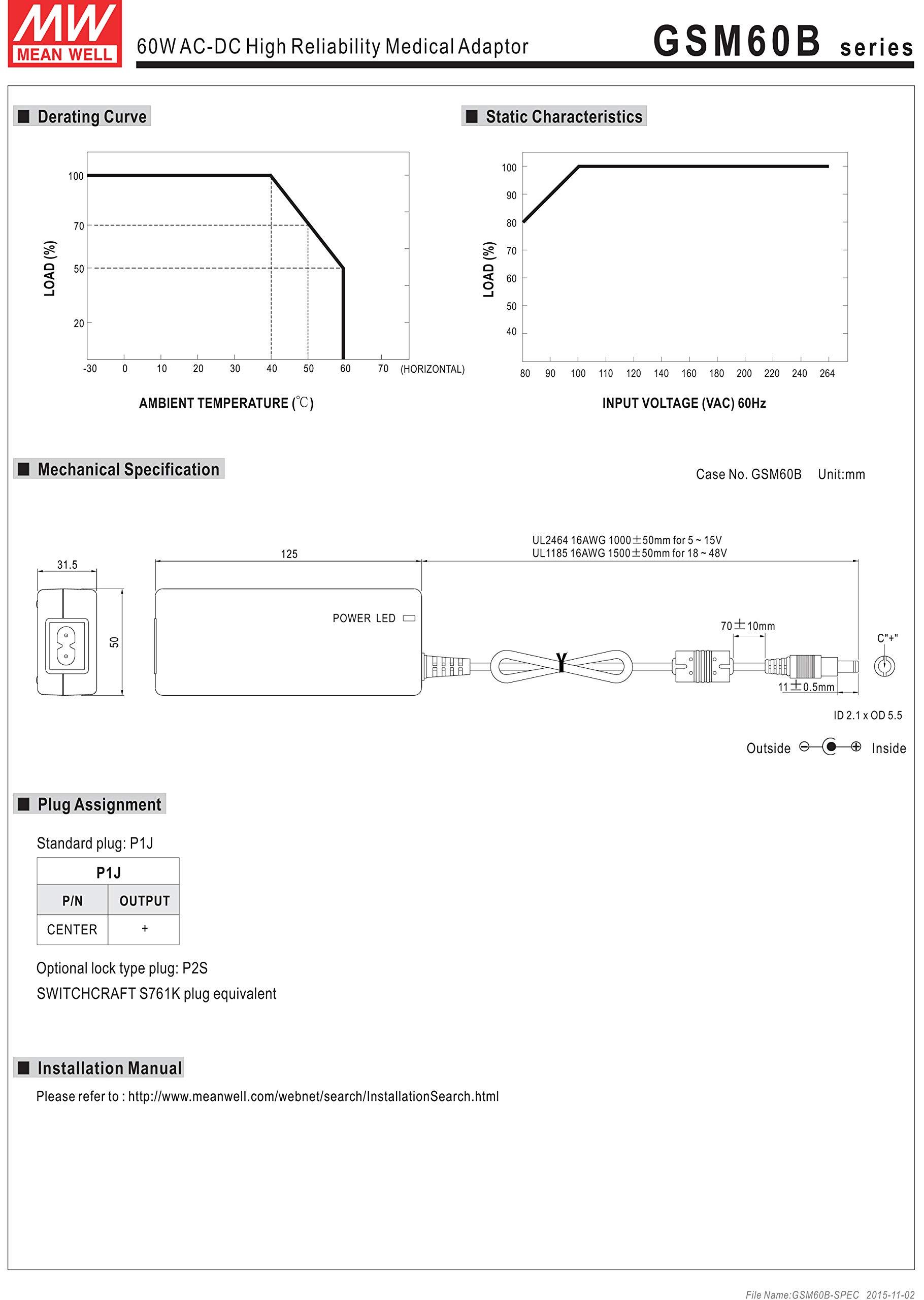 MEAN WELL MEAN WELL GSM40B48-P1J 48V 0.84A 40W AC-DC High Reliability Medical Adaptor