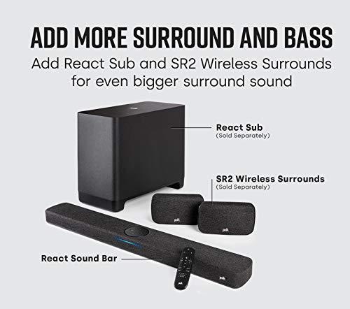 Polk Audio Polk Audio React Sound Bar, Dolby & DTS Virtual Surround Sound, Next Gen Alexa Voice Engine with Calling & Messaging Built-in, Expandable to 5.1 with Matching React Subwoofer & SR2 Surround Speakers