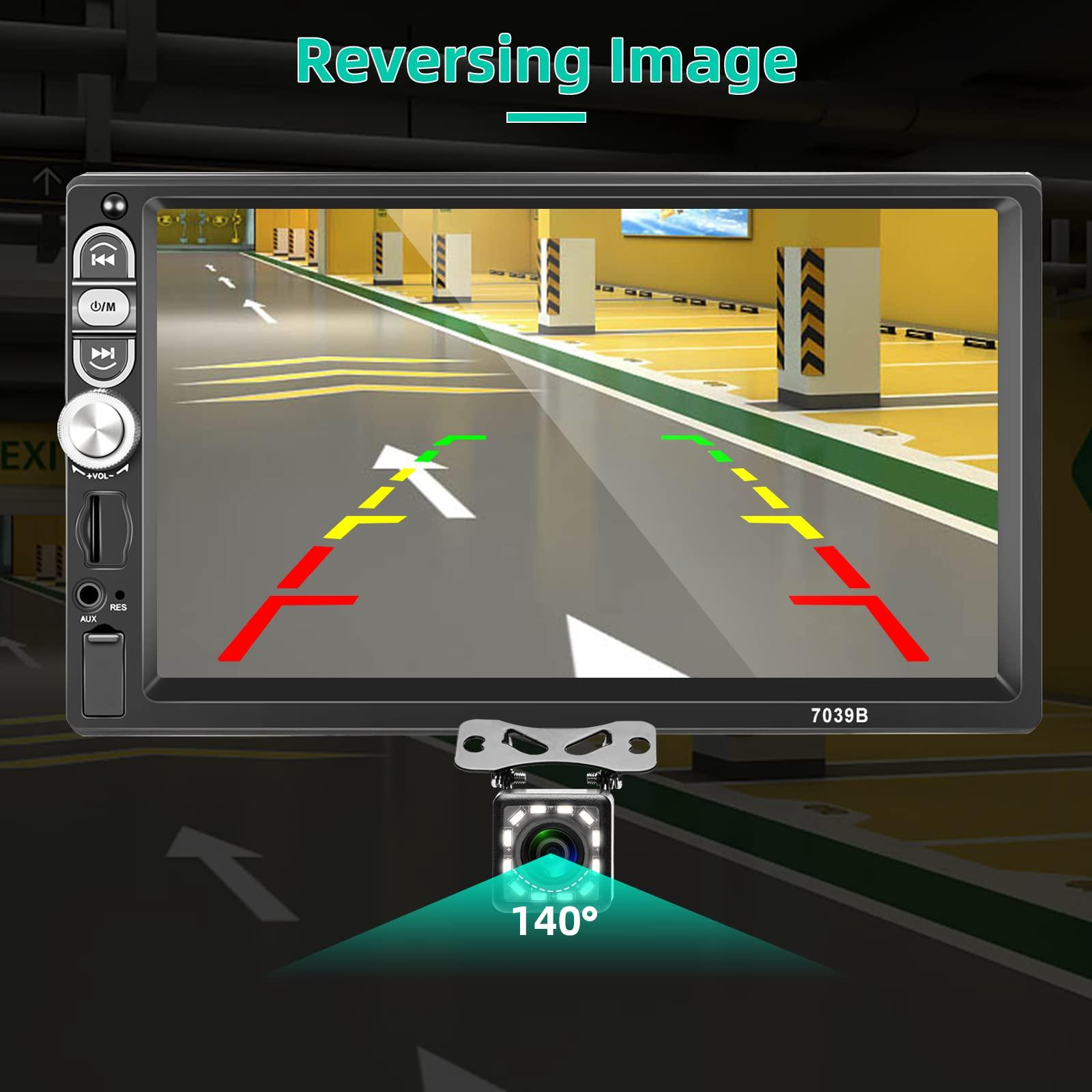 podofo Single Din Car Stereo Radio with Carplay Android Auto,Podofo 7Inch 1080P HD IPS Touchscreen 5.1Bluetooth Car Radio Audio Support FM Radio EQ Mirror Link SWC USB/TF/Aux-in Ports+Backup Camera