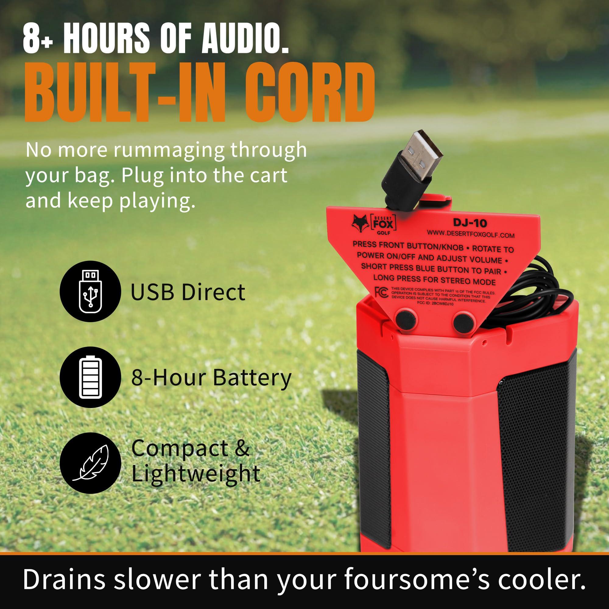 DESERT FOX GOLF DESERT FOX GOLF DJ-10 Golf Cart Bluetooth Speaker Wireless Magnetic Golf Speaker with Secure Mount Loud, Weatherproof Sound with Retro Volume Knob & Built-in Charging (Red)