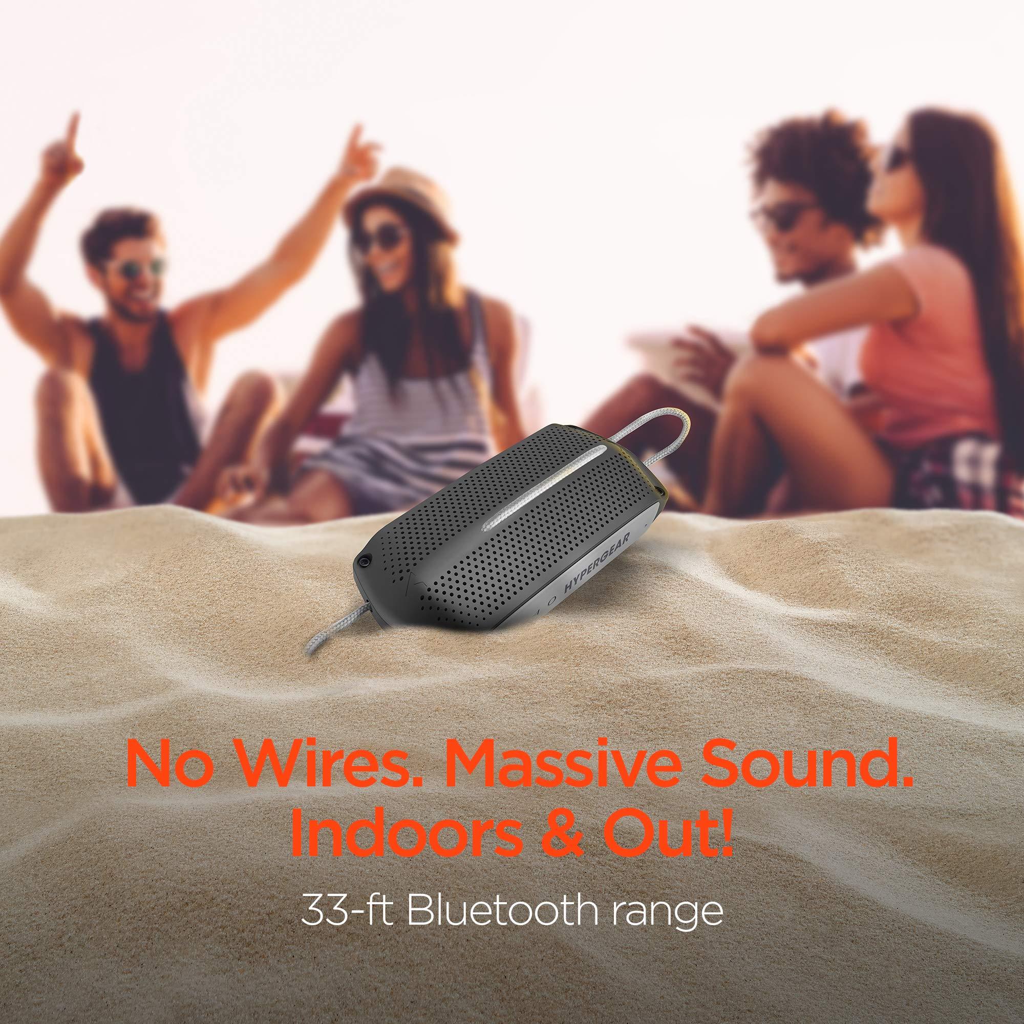 HyperGear HyperGear Portable Bluetooth Speaker - IPX4 Waterproof Wireless Speakers with Bluetooth, HD Stereo Sound, 3 Playback Modes, Built-in Mic & Controls for Bathroom Shower, Beach, & Travel - Black & Grey