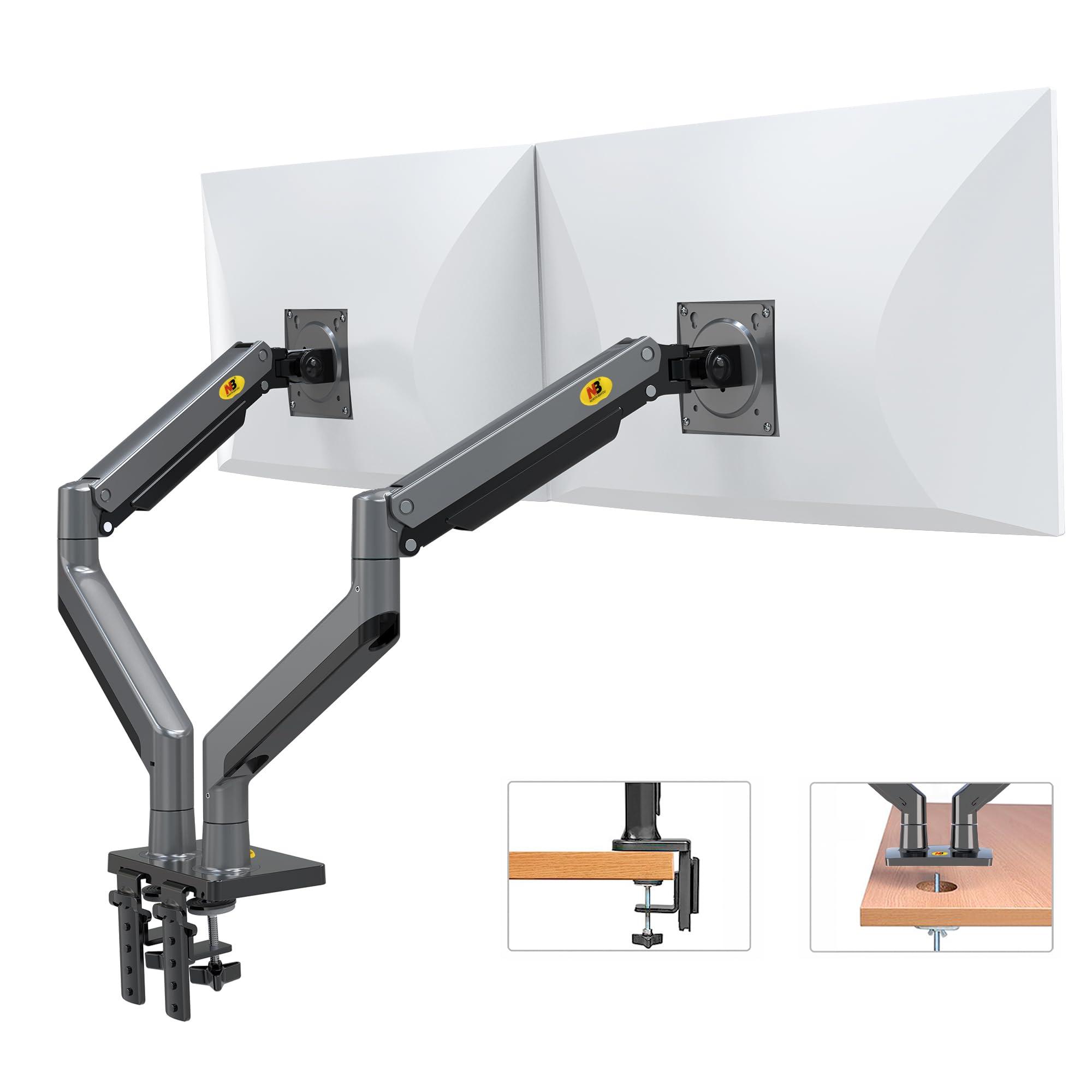 NB North Bayou NB North Bayou Dual Monitor Arm Ultra Wide Full Motion Swivel Monitor Mount for 22\'\'-32\'\' Monitors Load Capacity from 4.4 to 26.4lbs for Each Arm Height Adjustable Monitor Stand G35