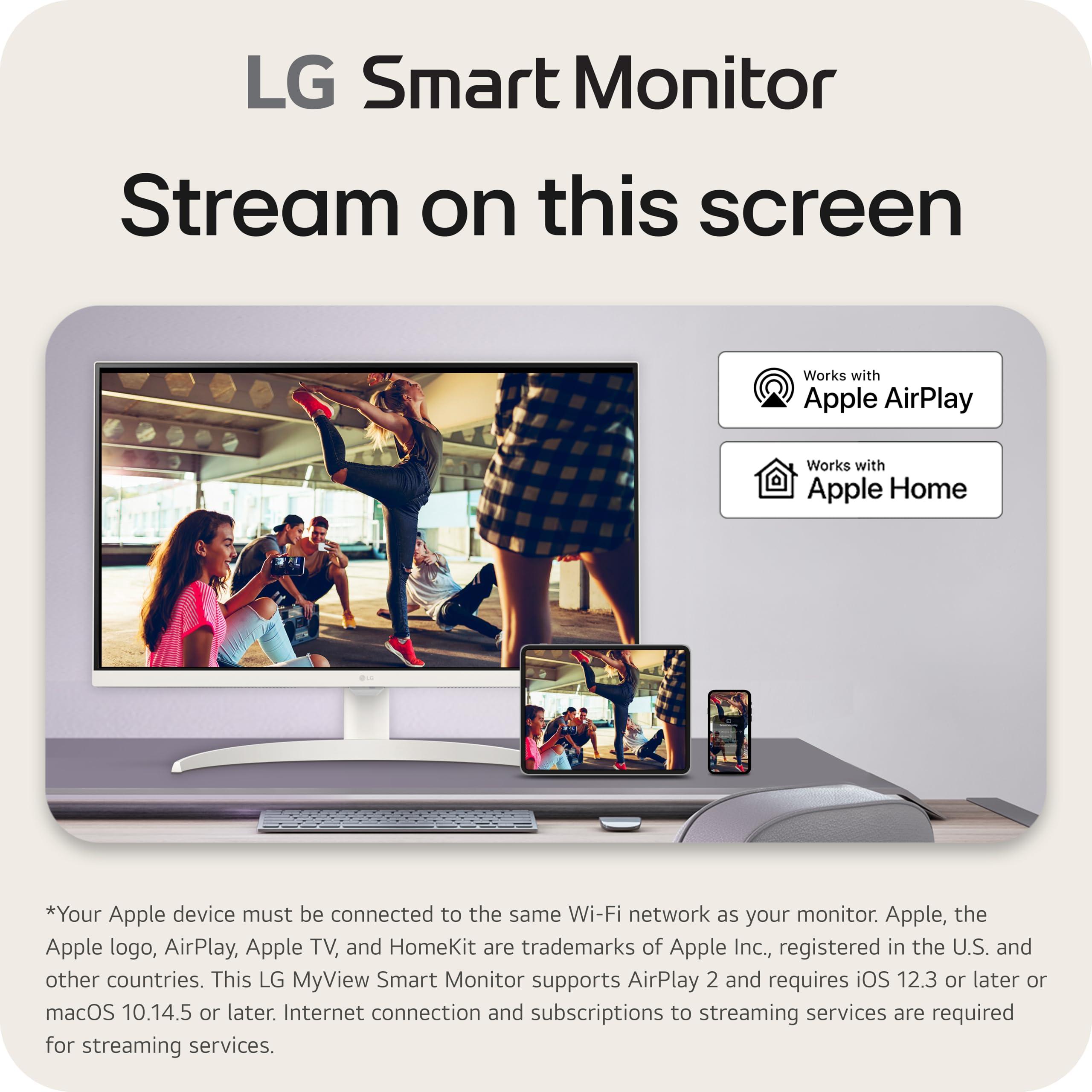 LG LG 27SR75U-W MyView 27 inch 4K UHD (3840x2160) IPS HDR10 USB Type-C 65W PD Smart Monitor webOS 23 AirPlay Screen Share Bluetooth ThinQ App Built-in Speaker HDMI White