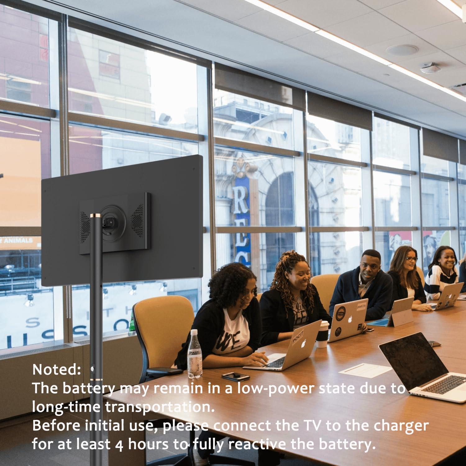 BFSign 32 Inch Portable TV on Wheels, 8G RAM +128GB, 8-core Qualcomm CPU Rolling TV with 19201080 Touch Screen, 4K Camera, Built-in 9000mAh Battery, Android 13 OS,Full Swivel Rotation