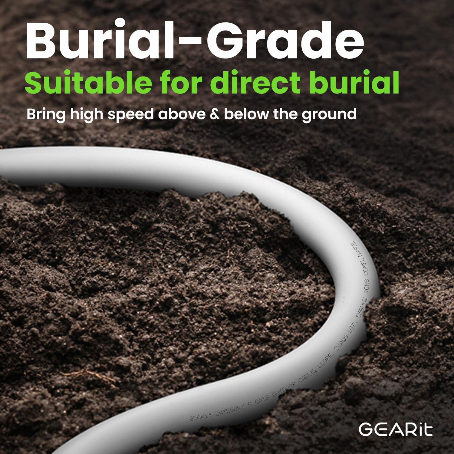 GEARit GEARit Cat6 Outdoor Ethernet Cable (30 Feet) CCA Copper Clad, Waterproof, Direct Burial, In-Ground, UV Jacket, POE, Network, Internet, Cat 6, Cat6 Cable - 30ft
