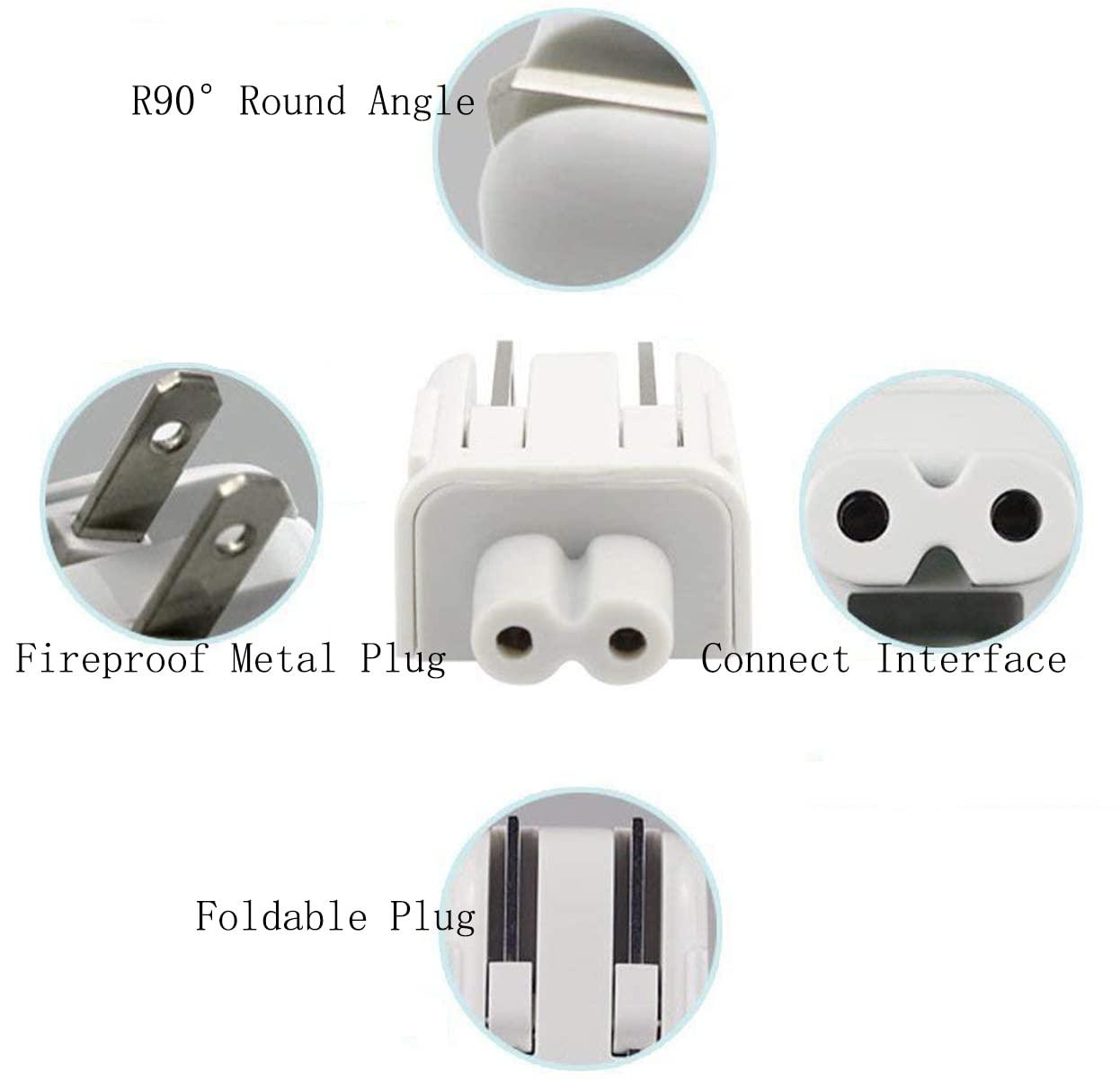 0TO1 Generic Mac Duckhead AC Power Adapter Wall Folding Plug US Charger Adapter Standard Plugs Converter Duck Head Replace for A-PPLE MacBook/Mac iBook/iPhone/Ipad/iPod etc (2 Packs)