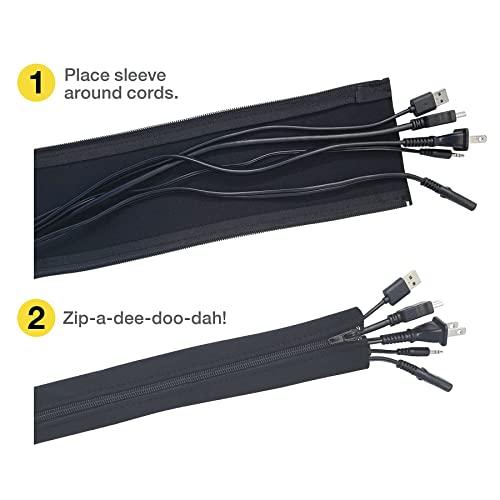 Wrap-It Storage Zipper Cable Sleeve by Wrap-It Storage - 36\" x 4\" (2-Pack) Black - Cord Organizer and Cable Protector for Desk, Computer, TV Cord Management to Hide and Cover Wire and Extension Cables