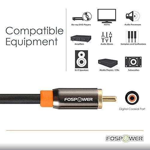 FosPower FosPower Digital Audio Coaxial Cable [24K Gold Plated Connectors] Premium S/PDIF RCA Male to RCA Male for Home Theater, HDTV, Subwoofer, Hi-Fi Systems - 3ft/2Pack