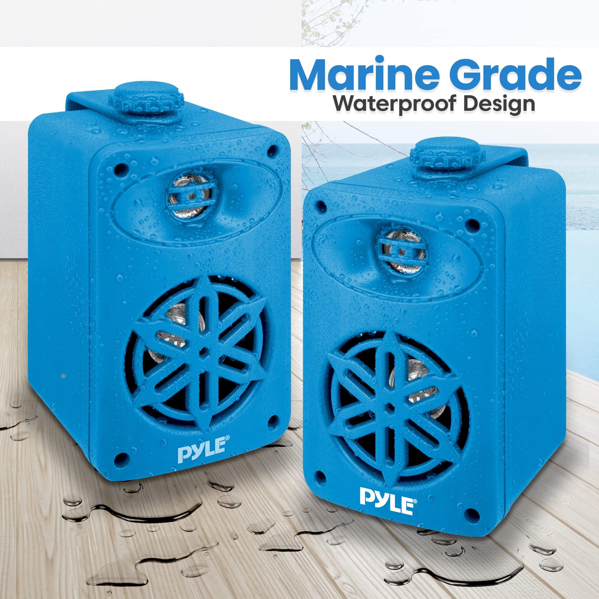 Pyle PyleUsa Indoor Outdoor Speakers Pair - 200 Watt Dual Waterproof 3.5 2-Way Full Range System w/ 1/2 High Compliance Polymer Tweeter - in-Home, Boat, Marine, Deck, Patio, Poolside (Blue) - PDWR35BL