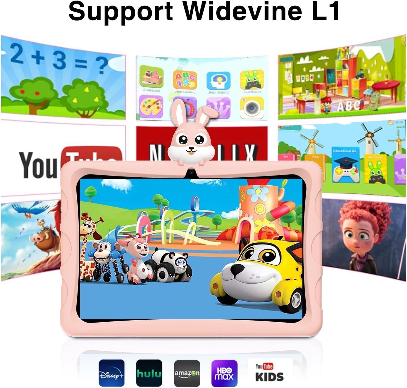 DOOGEE DOOGEE U9 Kid Tablet 10 inch HD Kids Tablet, 7GB+64GB/TF 1TB Quad Core, Android 13 Tablet for Kids 3-7 with 5060mAh |WiFi-6 |BT 5.0| Dual Camera |OTG| Widevine L1-Pink