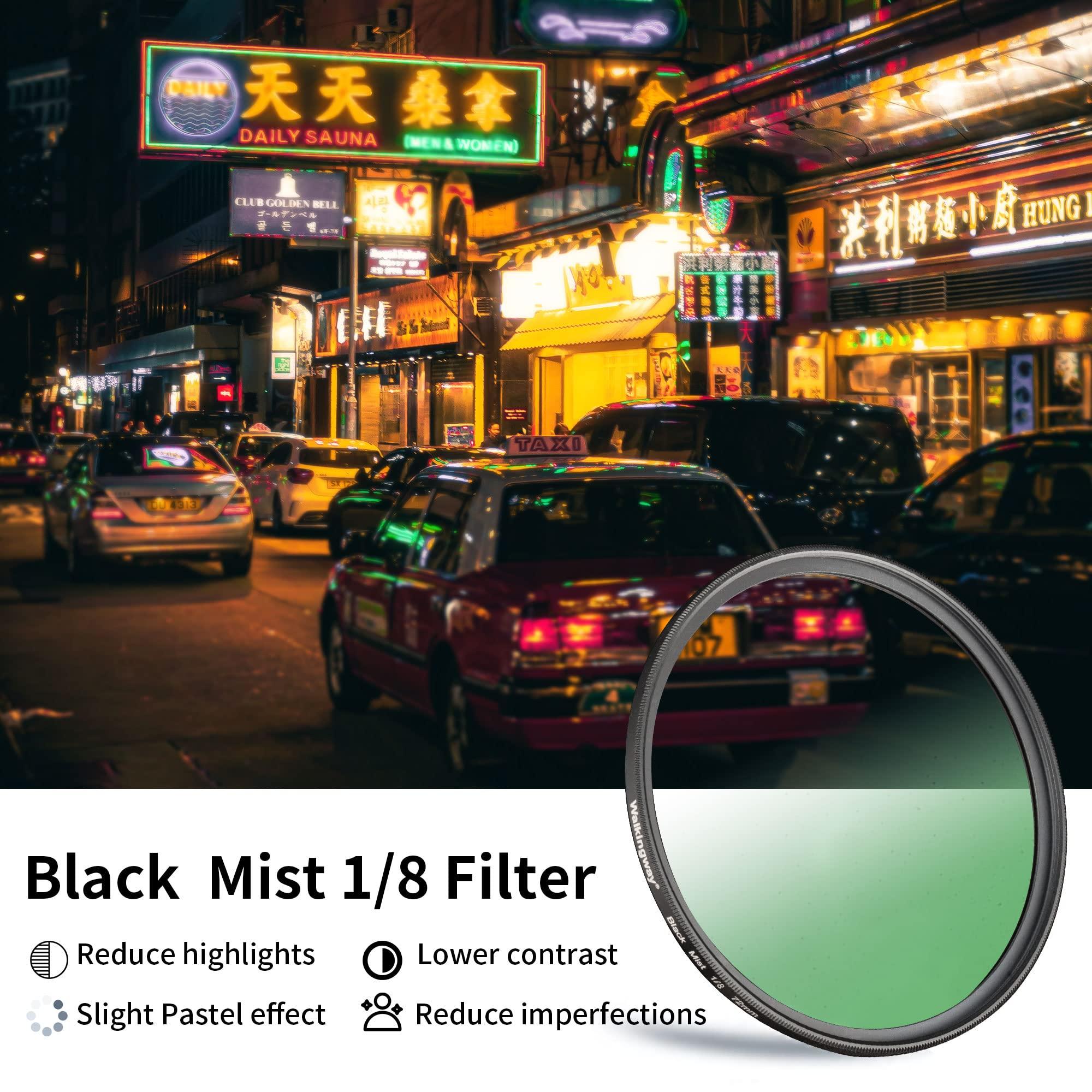 Walking Way WalkingWay 77mm Black Diffusion Filter 1/8 Pro Mist Camera Lens Filter Soft Dreamy Cinematic Effect Hazy Diffuser with Ultra Slim and Optical Glass for Portrait/Vlog/Photography/Video