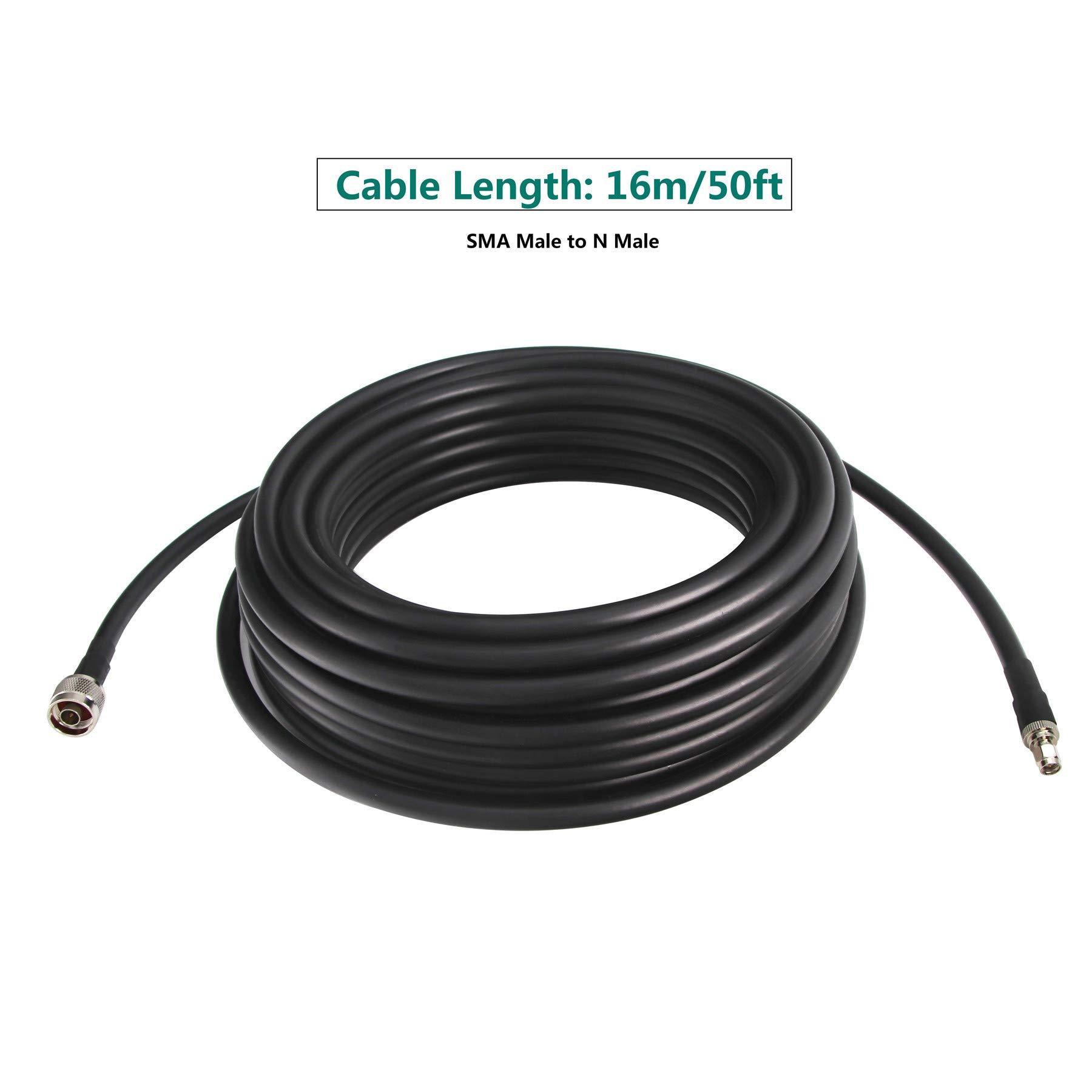 GEMEK GEMEK 50ft SMA Male to N Male Cable, Low Loss S-MR400 Extension Coaxial for 3G 4G 5G 6G LTE ADS-B Ham GPS WiFi RF Radio to Antenna or Surge Arrester Use (50 Ohm Not for TV)