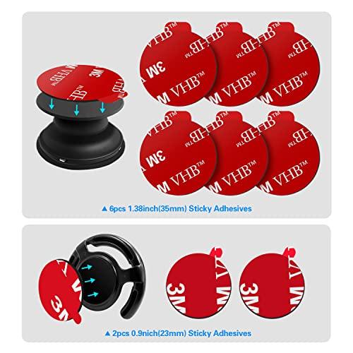 volport 3M Sticky Adhesive Replacement Parts for Pops Socket Base, 6pcs 1.38 Circle Double Sided Tape for Collapsible Grip Stand's Back, 2pcs VHB Sticker Pads for Car Socket Mount & Cell Phone Magnetic Holder