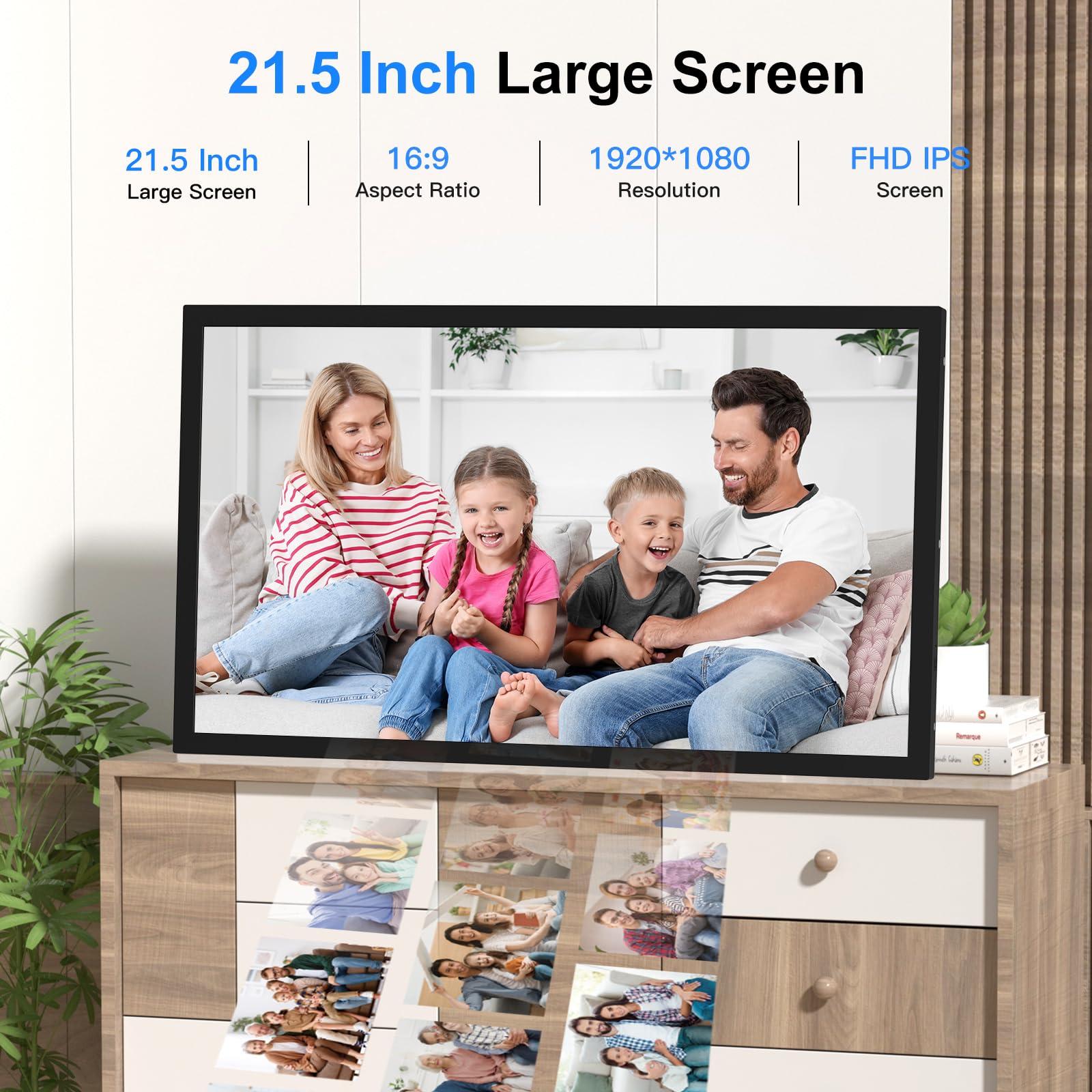 PWOSUN Large Digital-Picture-Frame 21.5" WiFi Photo-Frame - 32GB Digital Picture Frame FHD 1080P, Sync Phone, Light Sensor, Wall-Mounted, Share Photos Videos via App, Email, Free Cloud Storage
