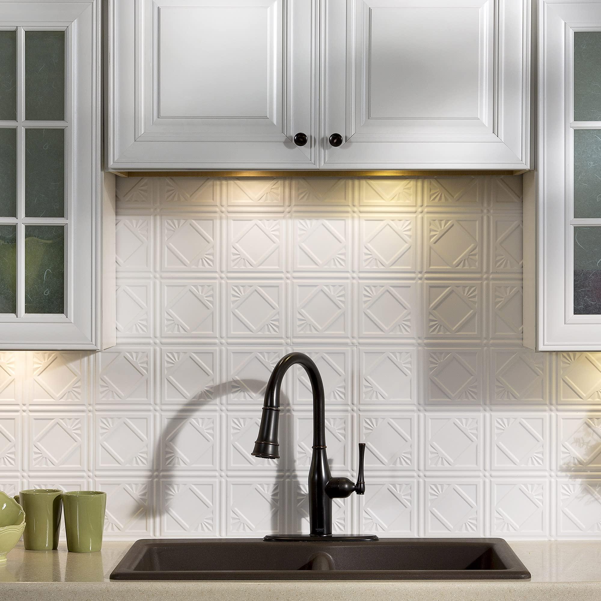 FASDE FASDE Traditional Style/Pattern 4 Decorative Vinyl 18in x 24in Backsplash Panel in Gloss White (5 Pack)