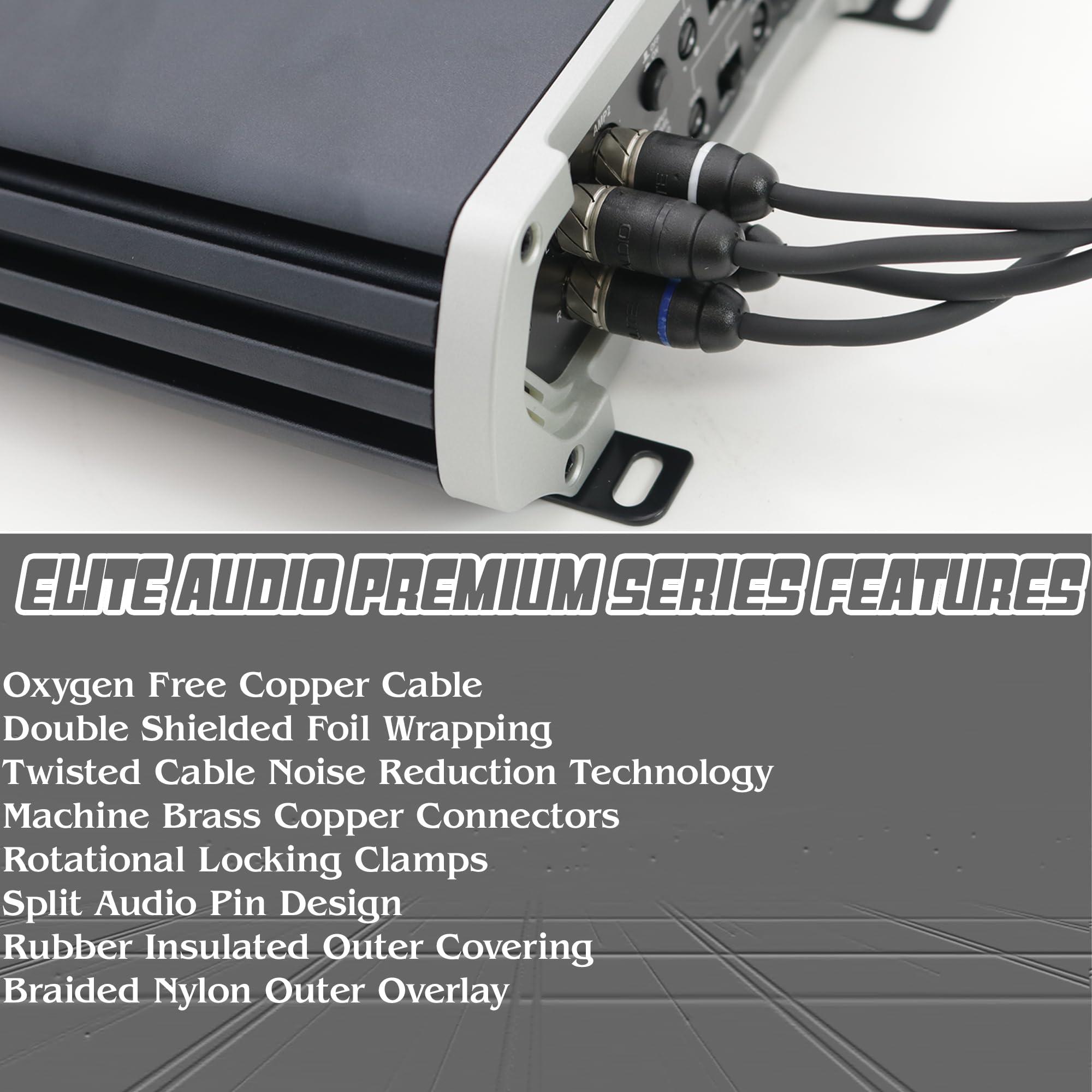 Elite Audio Elite Audio, EA-PRM415 + EA-PRM1.5, RCA Cable Bundle, 100 Percent OFC Copper Cable, Shielded and Twisted Wire, Male to Male Brass Connectors, 15 Feet 4-Channel and 1.5 Feet 2-Channel Pack