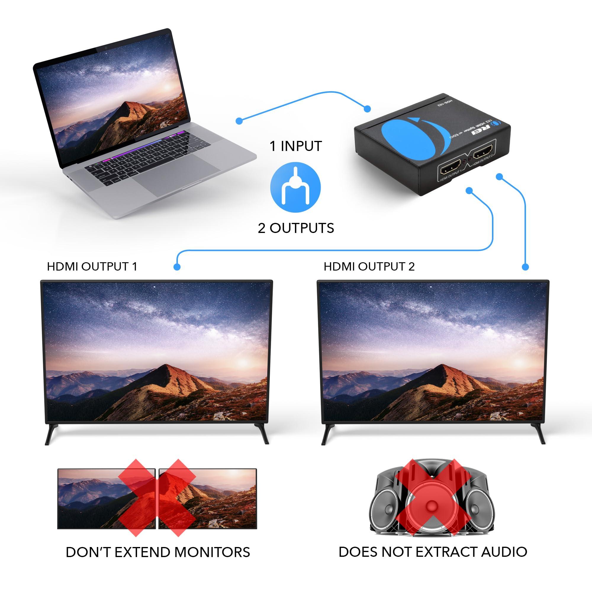 OREI OREI HD-102 1x2 HDMI Splitter Bundle with 2-Pack 6 ft HDMI Cable - Ultra HD 4k@ 30 Hz - 1 Port to 2 HDMI Display Duplicate/Mirror