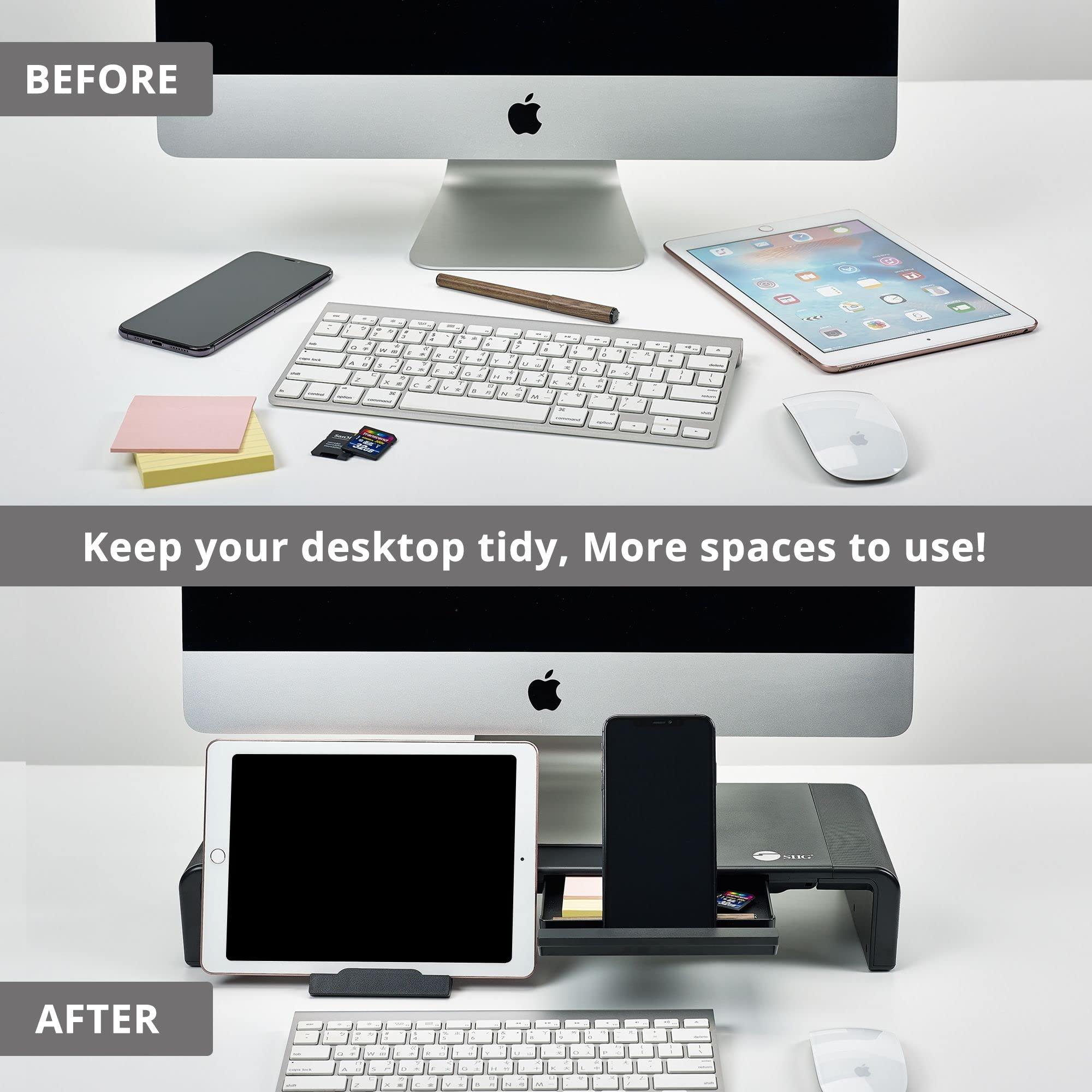 SIIG SIIG 20.5\" Monitor and Laptop Stand Riser for Desk with Phone Stand and Storage, Width Adjustable 16.5\" to 20.5\", Max Weight 55lbs, 7.87\" Depth (CE-MT2P12-S1)