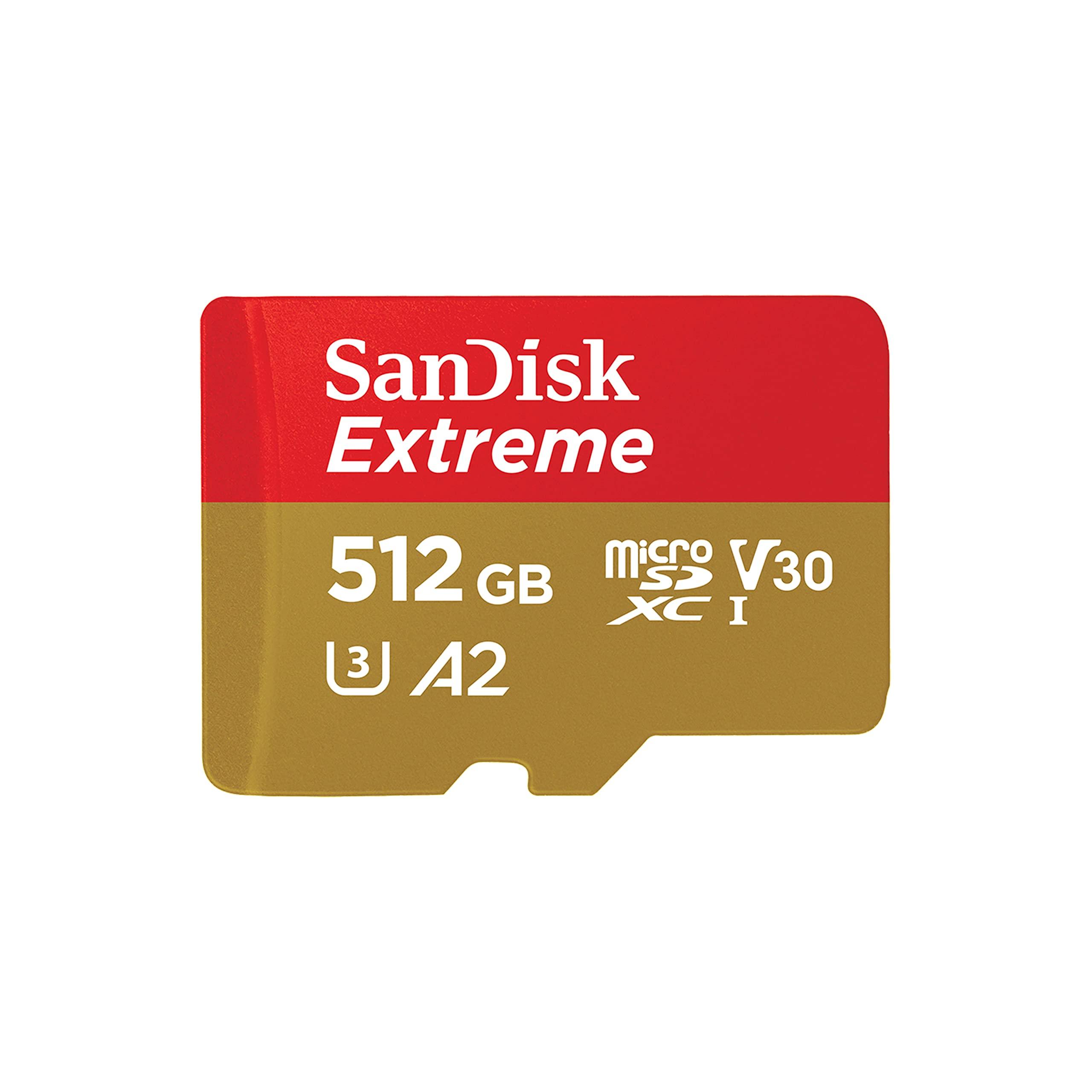 SanDisk SanDisk 512GB Extreme microSDXC UHS-I Memory Card with Adapter - Up to 190MB/s, C10, U3, V30, 4K, 5K, A2, Micro SD Card - SDSQXAV-512G-GN6MA