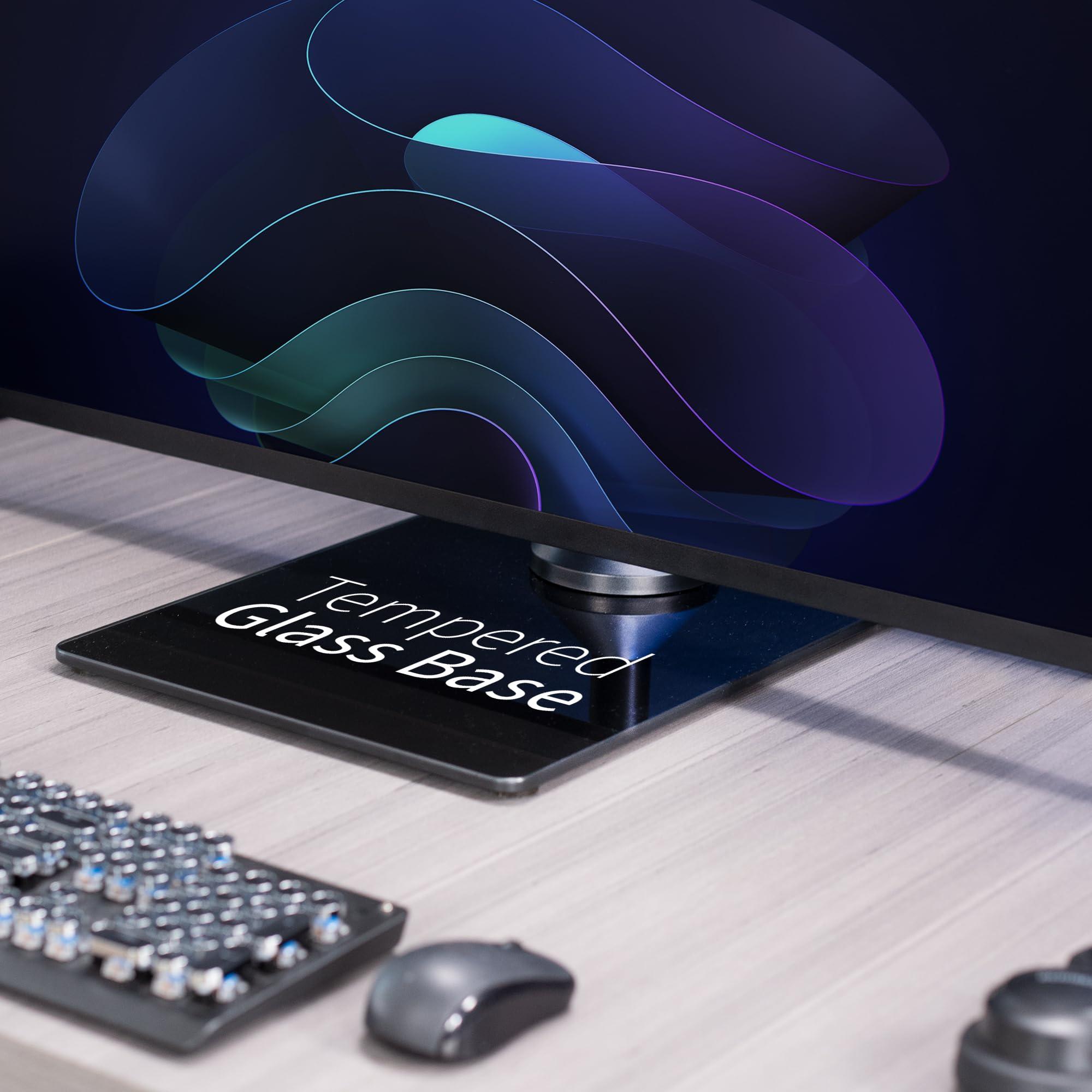 VIVO VIVO Dual Monitor Desk Stand with Tempered Glass Base, Free-Standing LCD Mount, Holds in Stacked Vertical Position 2 Ultrawide Screens up to 34 inches, Black, STAND-V002LG