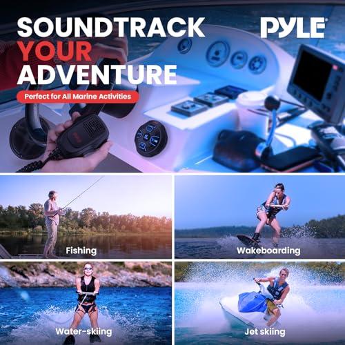 Pyle Pyle Marine Bluetooth Receiver Speaker Kit - Waterproof Audio Entertainment System Set w/Dual 6.5" Boat Speakers, Wireless BT Controller, Compact Handheld Broadcasting Microphone (Black)