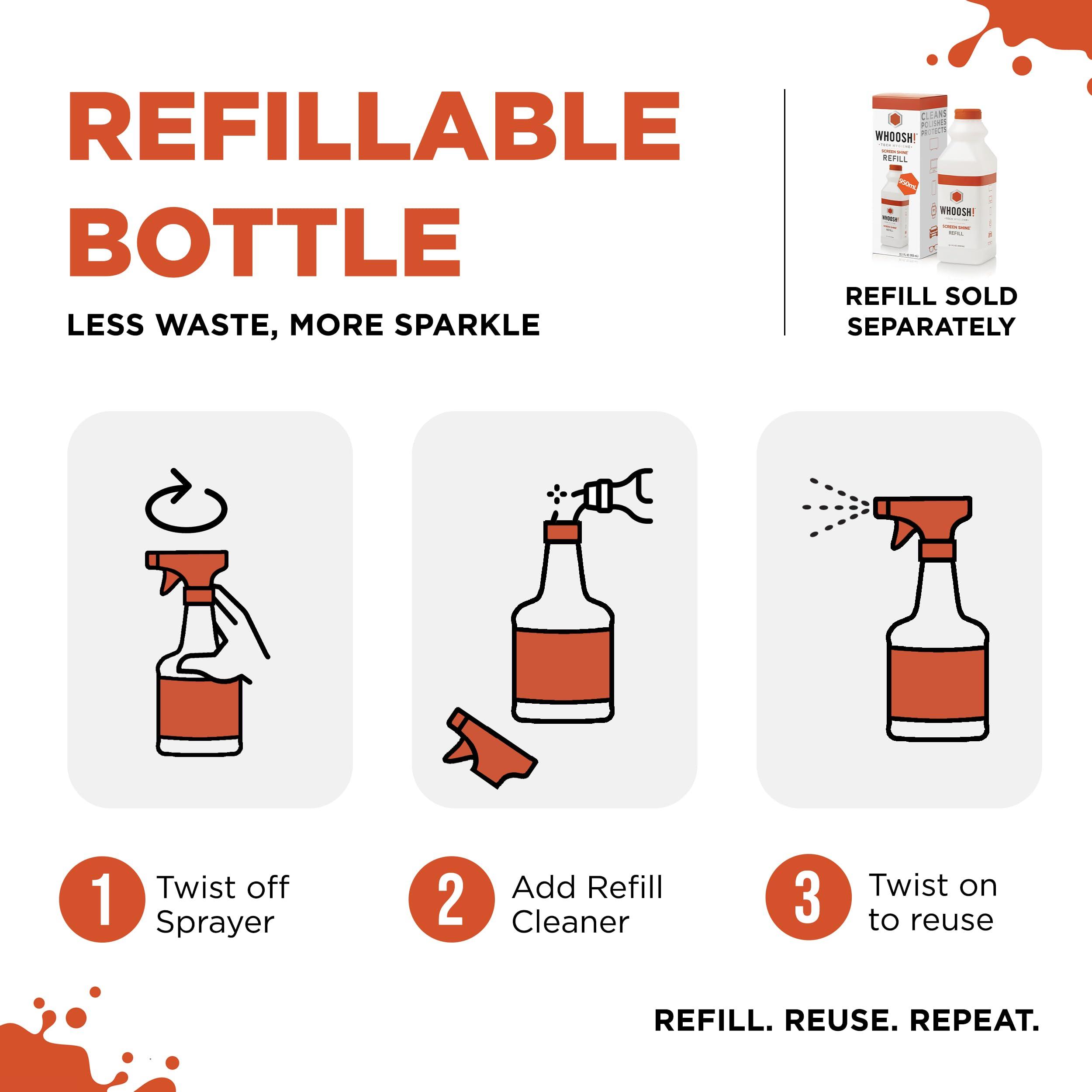 WHOOSH WHOOSH! TV Screen Cleaner - 16.9 fl oz + 1 Microfiber Cleaning Cloth - for TV, OLED, Car, Computer, Laptop, MacBook, iPad, iPhone, Camera, Touch Screen - Industrial Size Electronic Cleaner Kit