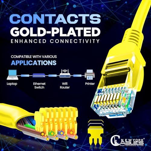 NewYork Cables NewYork Cables Cat6 Ethernet Patch Cable 10 ft (1 Pack), Snagless Cat6 Patch Cables for Data Centers, 10Gbps, 550Mhz Ethernet Cord, Bare Copper Network Patch Cables for Home and Enterprise -Yellow