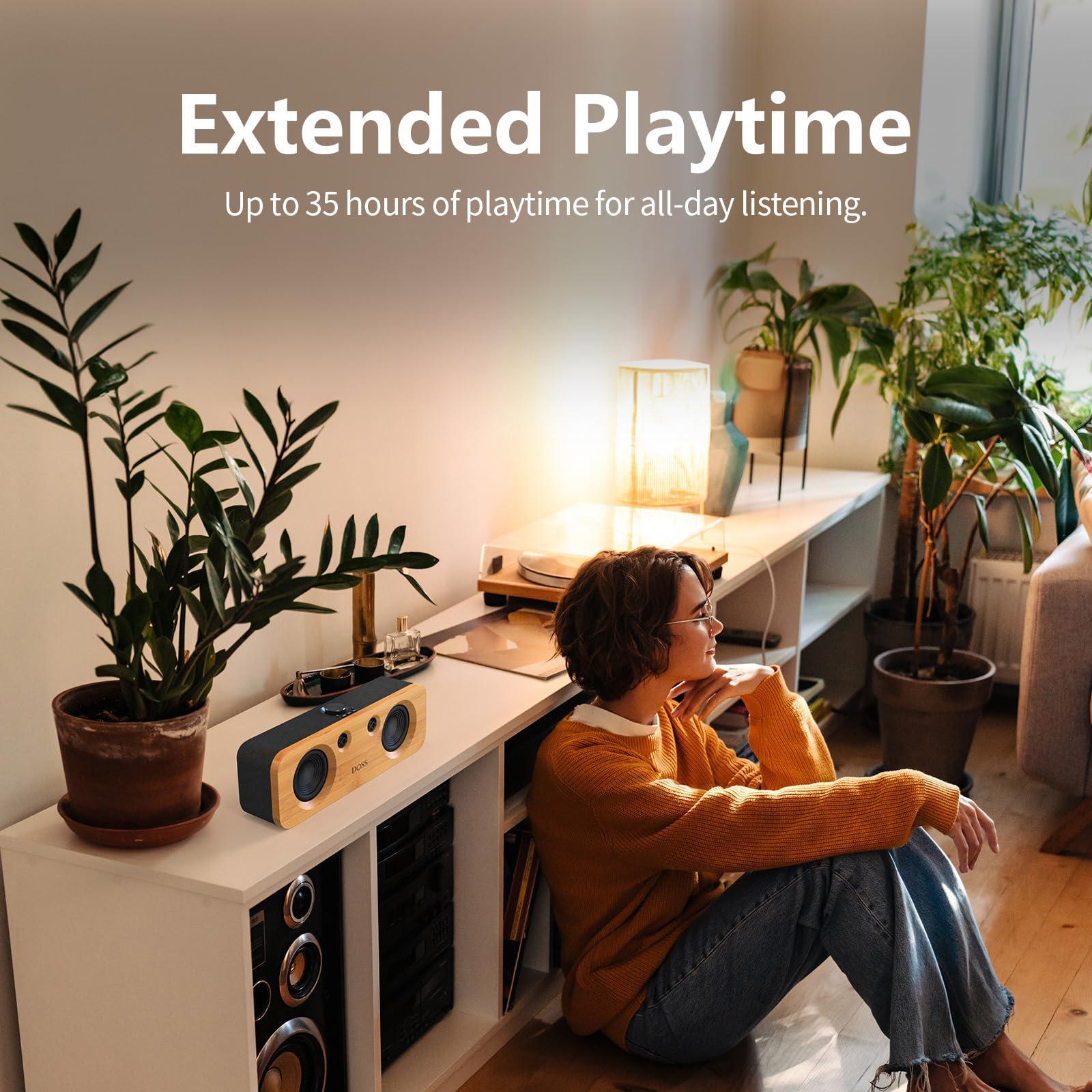 DOSS DOSS SoundBox H200 50W Home Bluetooth Speaker with Dual 3.5-Inch Woofers, Two 1-inch Tweeters, 35H Playtime, TWS, Sustainable Materials, BT 5.3, Wireless for Record Player/Computer/TV-Black