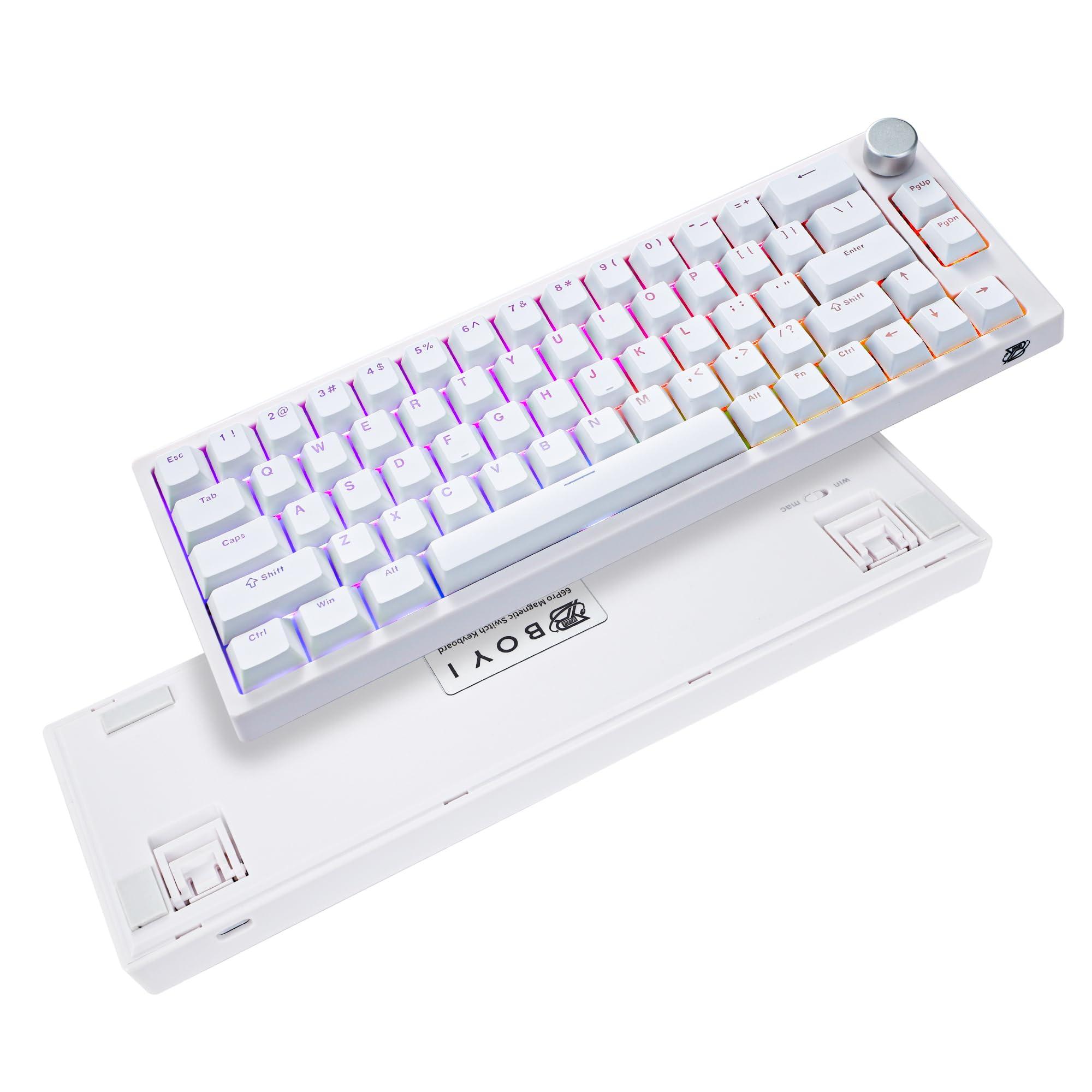 BOYI BOYI 66Pro Rapid Trigger Magnetic Switch 65% Mechanical Keyboard,Hall Effect Gasket-Mounted RGB HotSwap Hyper-Fast Adjustable Actuation Wired Compact Gaming Keyboard with Knob(White)