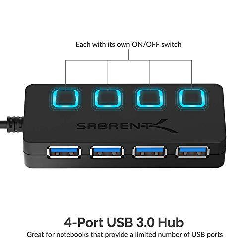 SABRENT SABRENT 4 Port USB 3.0 Hub with Individual LED Lit Power Switches, Includes 5V/2.5A Power Adapter (HB UMP3)