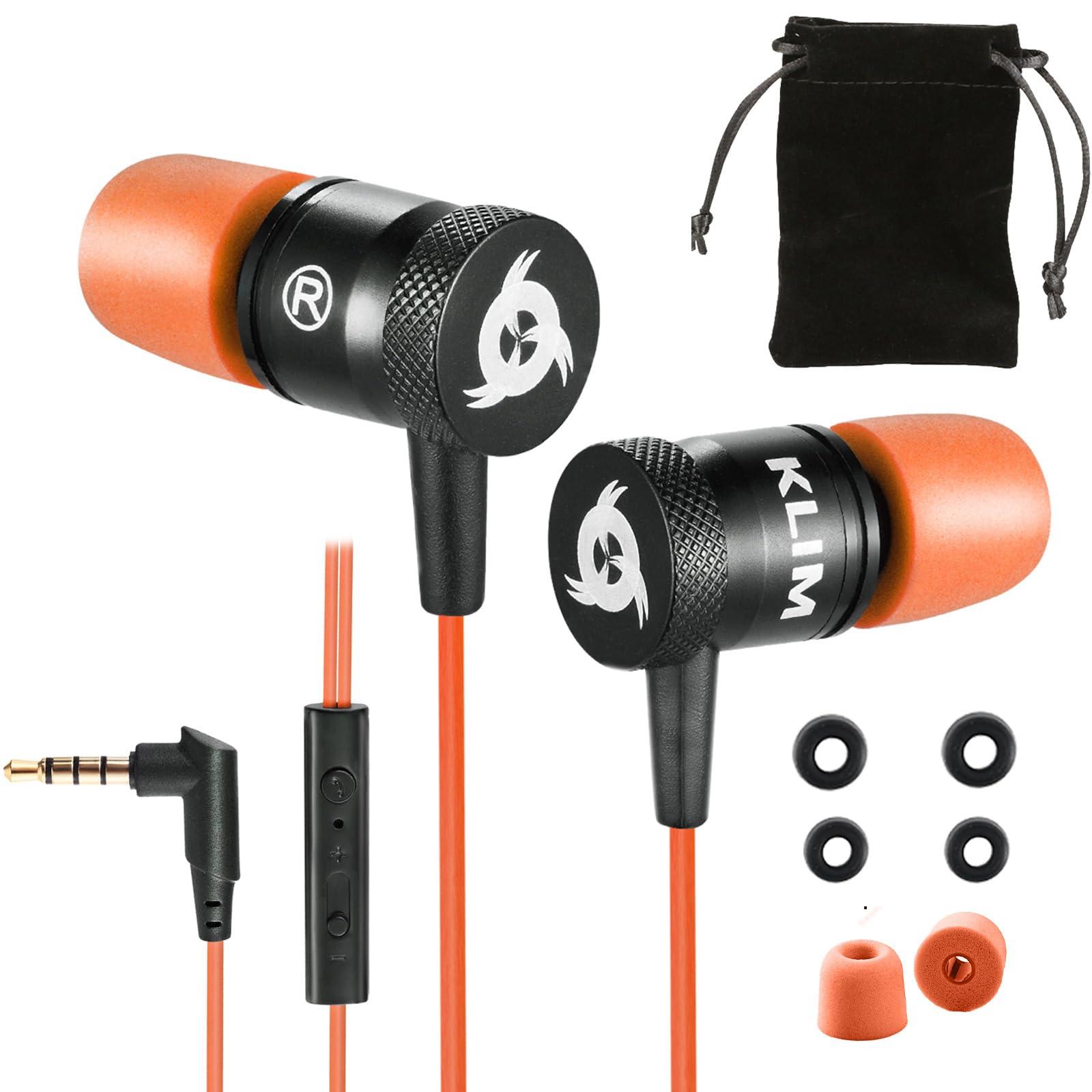 KLIM KLIM Fusion Earbuds Wired with Microphone + Long-Lasting with 5 Years Assurance - New - Innovative Memory Foam Earbuds + Gaming Earbuds with Mic and 3.5 mm Jack - Orange Earphones
