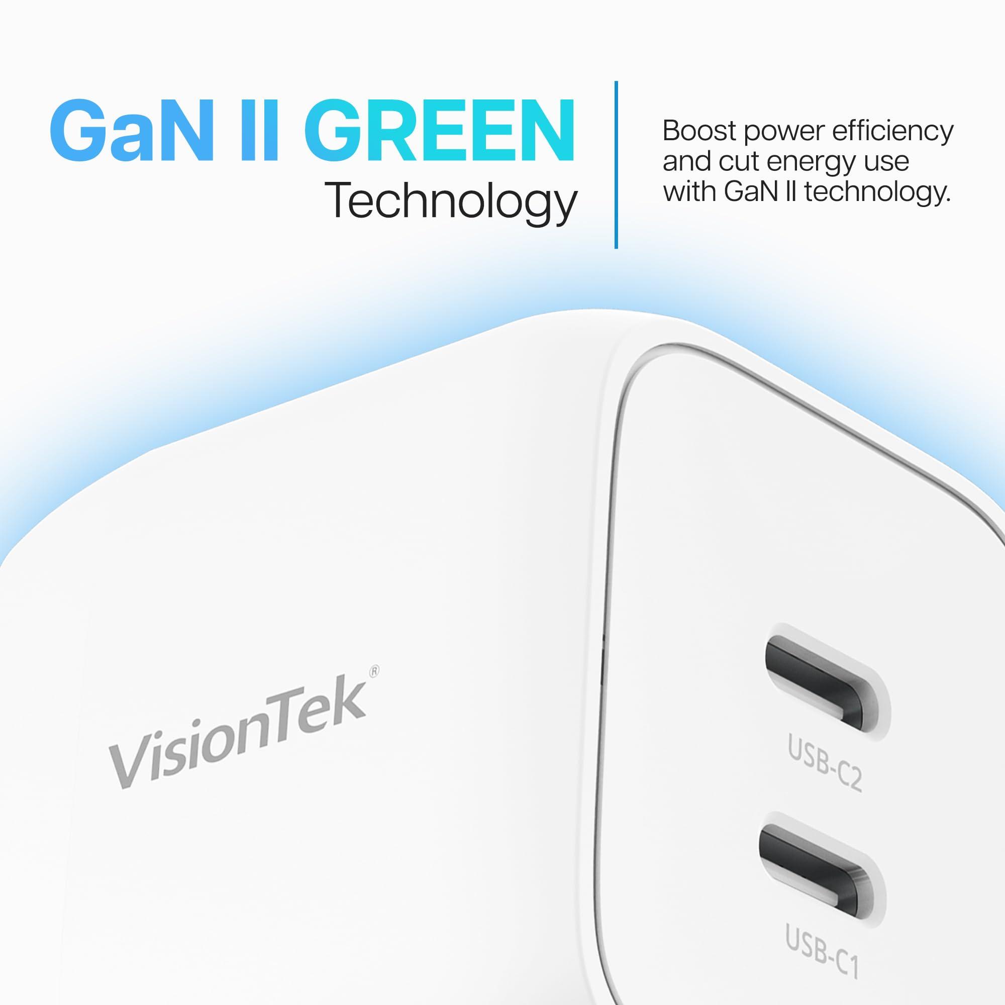 VisionTek VisionTek GaN II 35W Wall Fast Charger - Dual USBC Ports - 2X USB-C - Compatible with Ipad, iPhone, Galaxy, Steam Deck, Tablets, Pixel and More - 901534