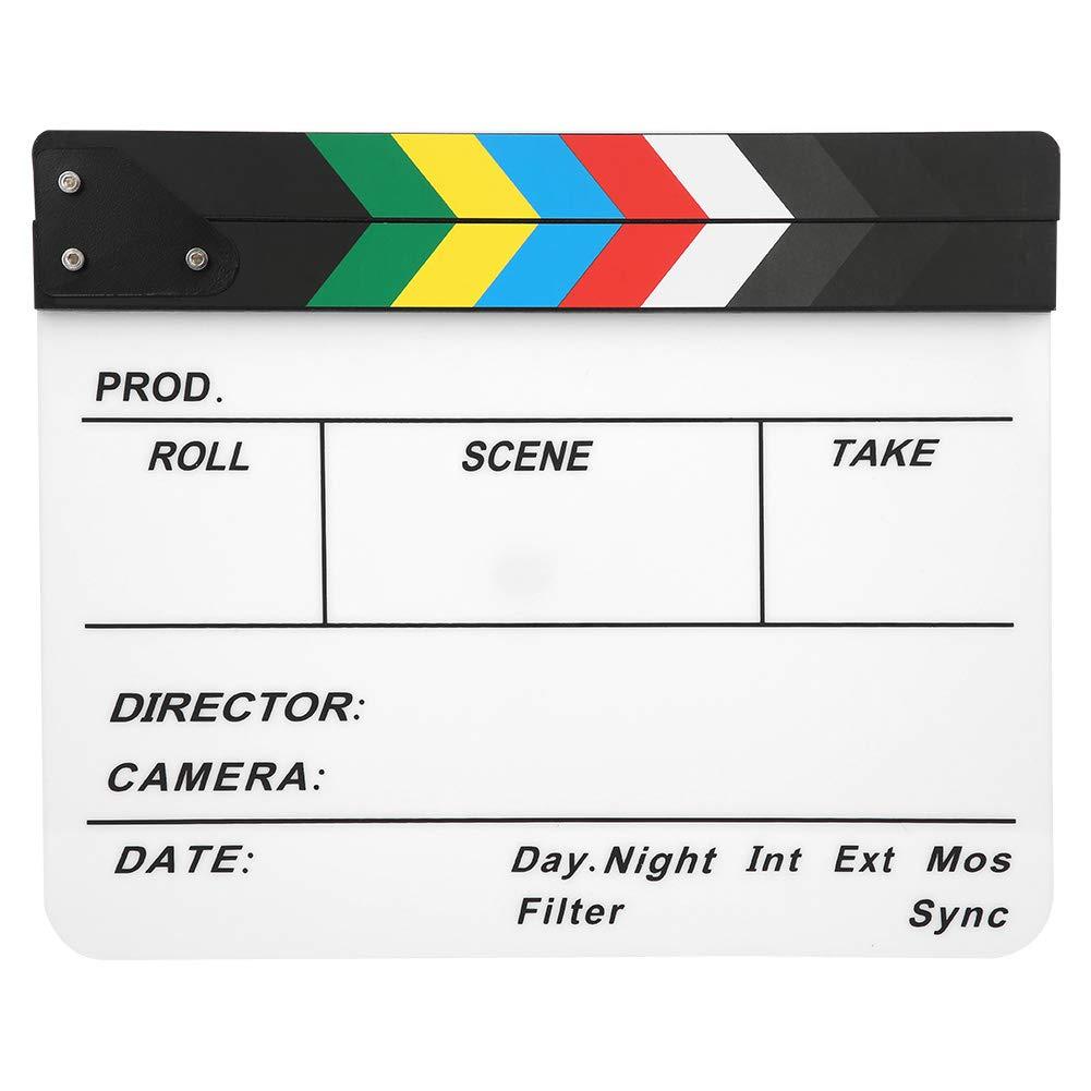 Zunate 30x25CM Mini Acrylic Clapper Board, Director Scene Film Editing Prop Action Board with Whiteboard Pen for Shoot PropsAdvertisingHome DecorationCosplayBackground (Color Strip