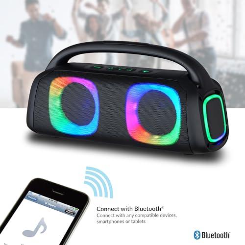 Supersonic IQ Sound IQ-3540BT Portable Bluetooth Speaker with RGB Lights, TWS, Enhanced Stereo Sound, Voice Assistant Control, Hands-Free Mic, RGB Lighting Modes, A2DP Bluetooth, USB/Micro SD/FM Radio Inputs