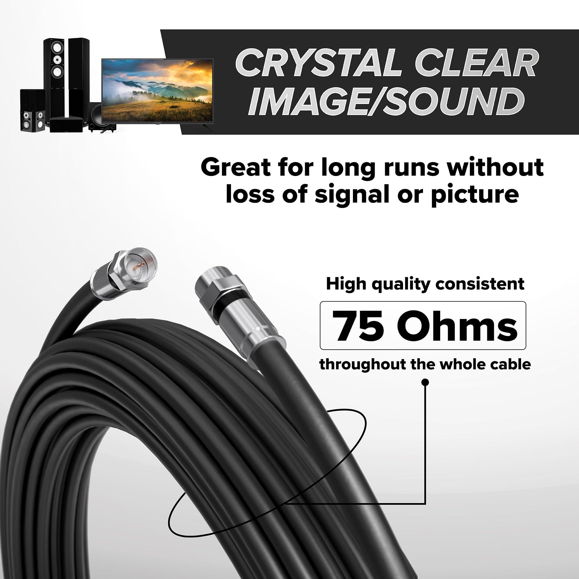 THE CIMPLE CO THE CIMPLE CO Coaxial Cable, 75 FT, Indoor/Outdoor, High Speed Internet, Satellite Extension, RG6, Dual Shielded Coax, CATV, UV Resistant, Weather Proof, CL2 Rated, 22 Meters, Black