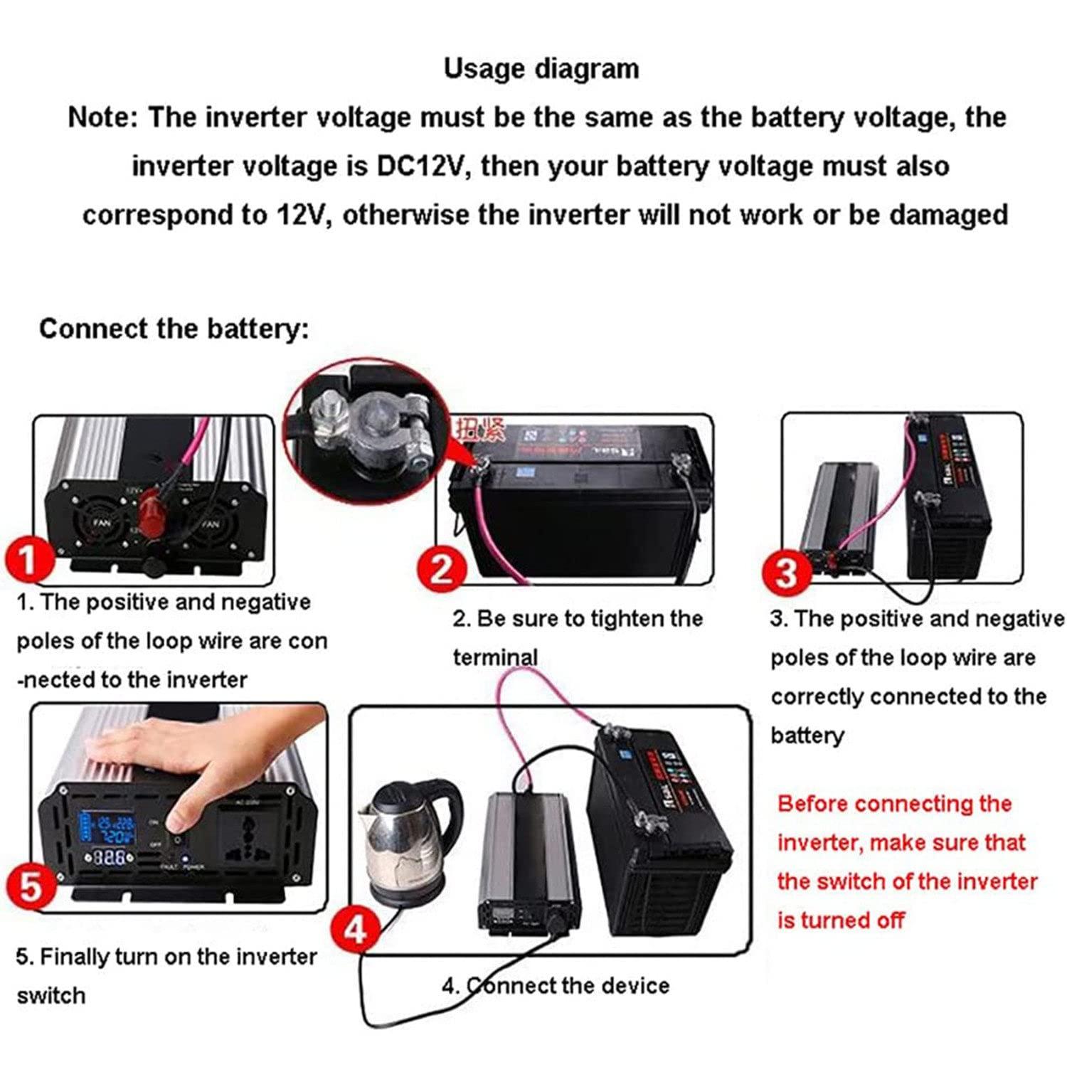 NYMFEA 8000W 10000W 12000W Power Inverter Pure Sine Wave 12V/24V/48V/60V DC to 110V/230V AC Converter Car Inverter with 2 AC Outlets for Motorhomes, Truck, Boat, Camping,24Vto110V-8000W
