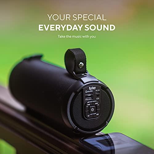 TYLER Tyler Wireless Bluetooth Speaker Water Resistant Long Range Rechargeable Boombox USB MP3 Micro SD AUX Inputs Fm Radio Sound & Bass Carry Strap Lightweight for Home Outdoor Stereo