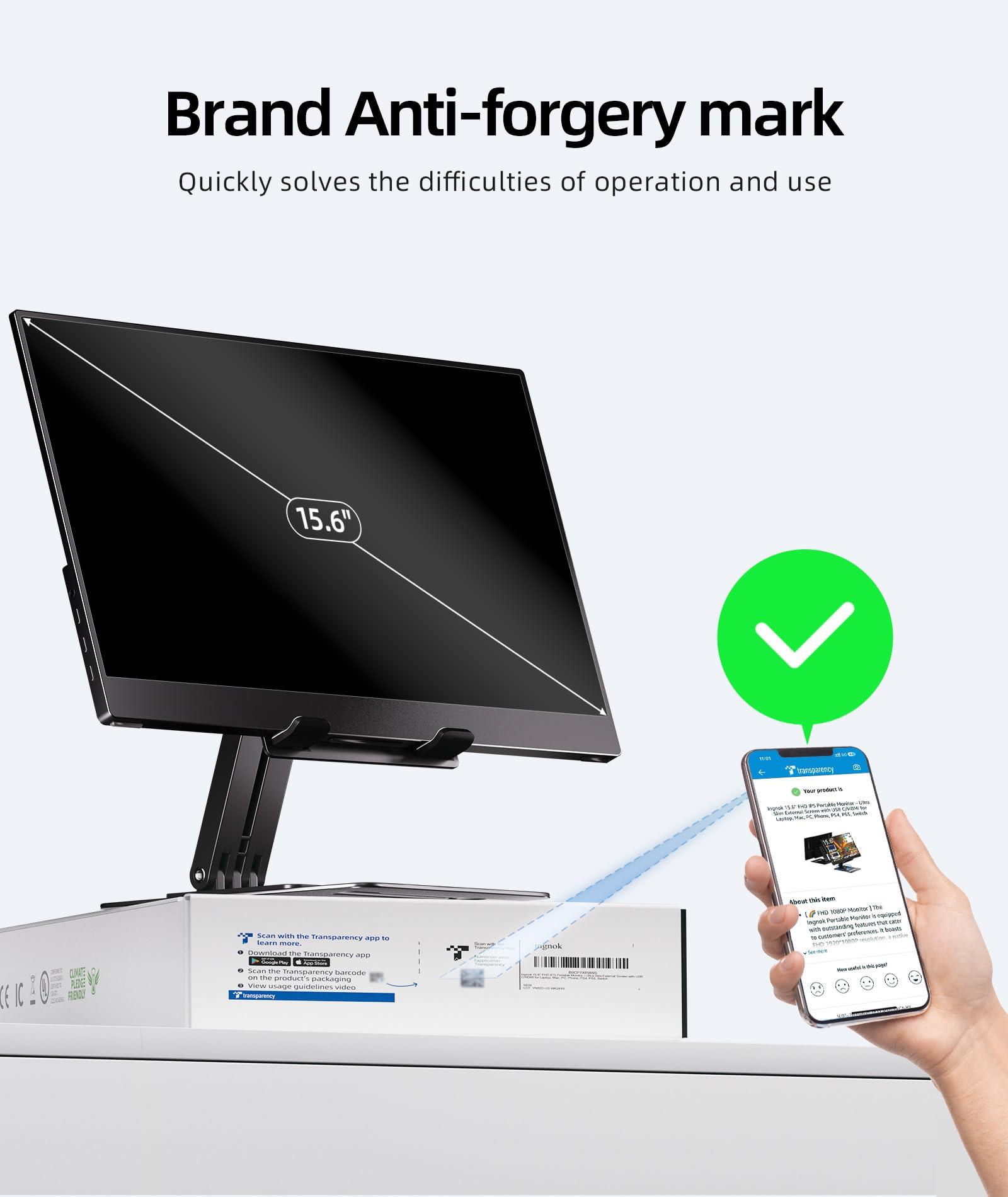 Ingnok Ingnok Portable Monitor, Ultra Slim 15.6 Inch FHD IPS Laptop Screen Extender with Adjustable Stand, USB C Compatible, Ideal for Travel and Office