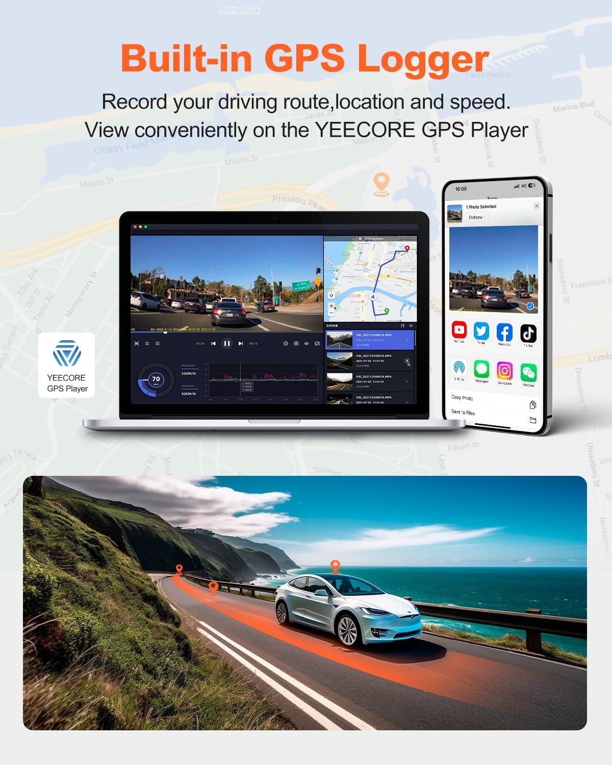 YEECORE YEECORE D21 Dash Cam, Real 4K Dash Camera Front 5G WiFi GPS, 3\" LCD Super Night Vision Car Camera, 157Wide Angle Dash Camera for Cars with App, Accident Record, G-Sensor, Parking Mode, 512GB Max