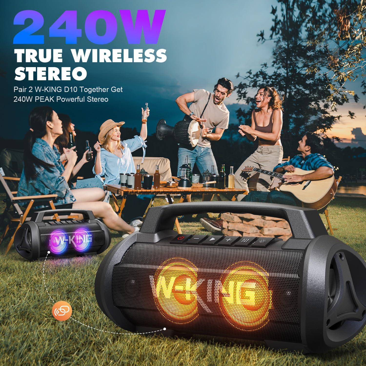 W-KING W-KING Portable Speakers Bluetooth Wireless, 120W Max Loudest Bluetooth Speaker, IPX6 Waterproof Outdoor Speaker with 70W Deep Bass/2*Subwoofer/DSP/EQ/42H/LED/MAC-in/Power Bank, Large Party Boombox