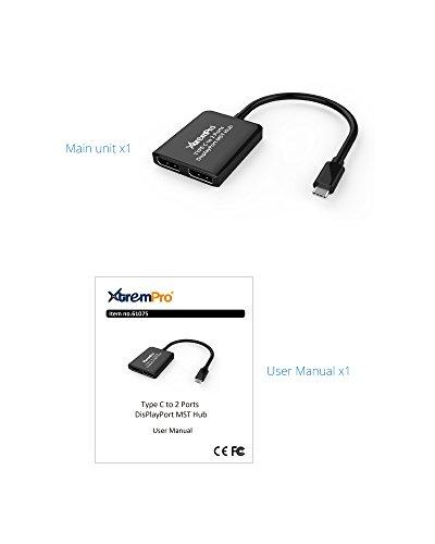 XtremPro XtremPro USB 3.1 Type C to 2 Display Port, Dual Monitor Splitter, Support Ultra HD 4K, 1080p, HDCP, MST Hub - Black (61075)