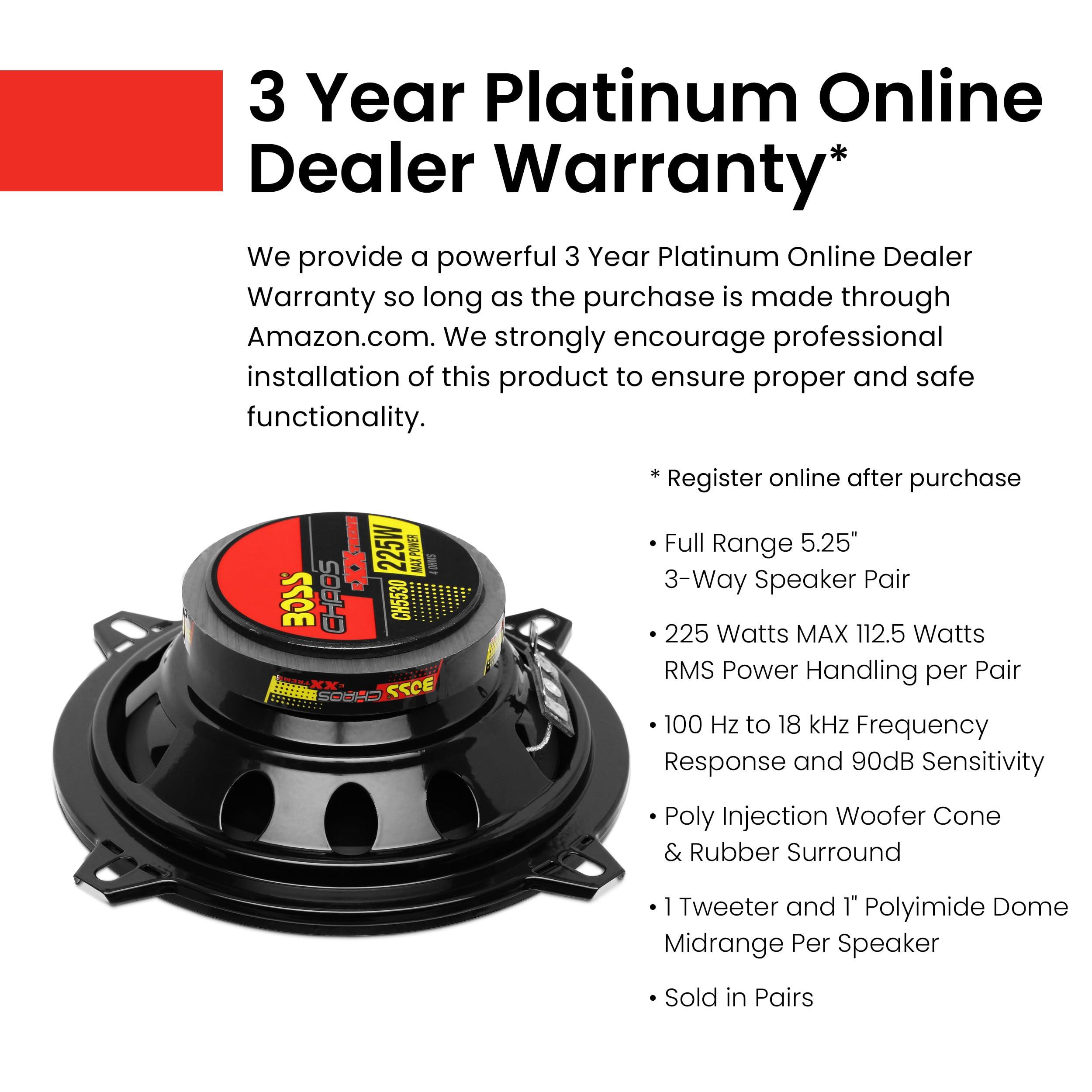 BOSS Audio Systems BOSS Audio Systems CH5530 Chaos Series 5.25 Inch Car Door Speakers - 225 Watts Max (per Pair), Coaxial, 3 Way, Full Range, 4 Ohms, Sold in Pairs, Bocinas para Carro