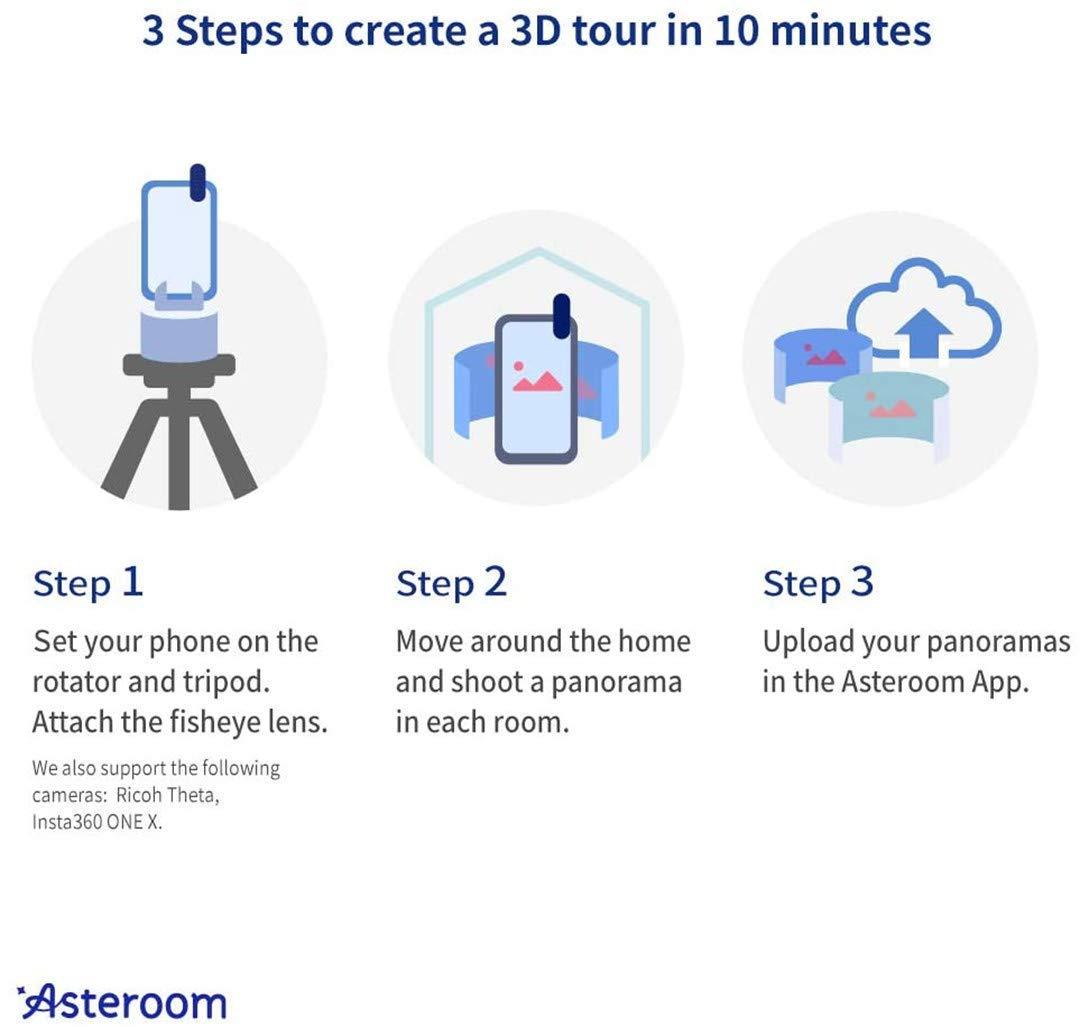 asteroom Asteroom 360 Camera 3D Virtual Tour Real Estate Kit - Gear Includes: Tripod, Digital Camera Rotator, Fisheye Cam Lens (Asteroom Phone Case Not Included, Purchased Separately on Amazon)