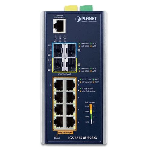 Planet Networking & Communication IGS-6325-8UP2S2X Industrial L3 8-Port 10/100/1000T 802.3bt PoE + 2-Port 1G/2.5G SFP + 2-Port 10G SFP+ Managed Ethernet Switch