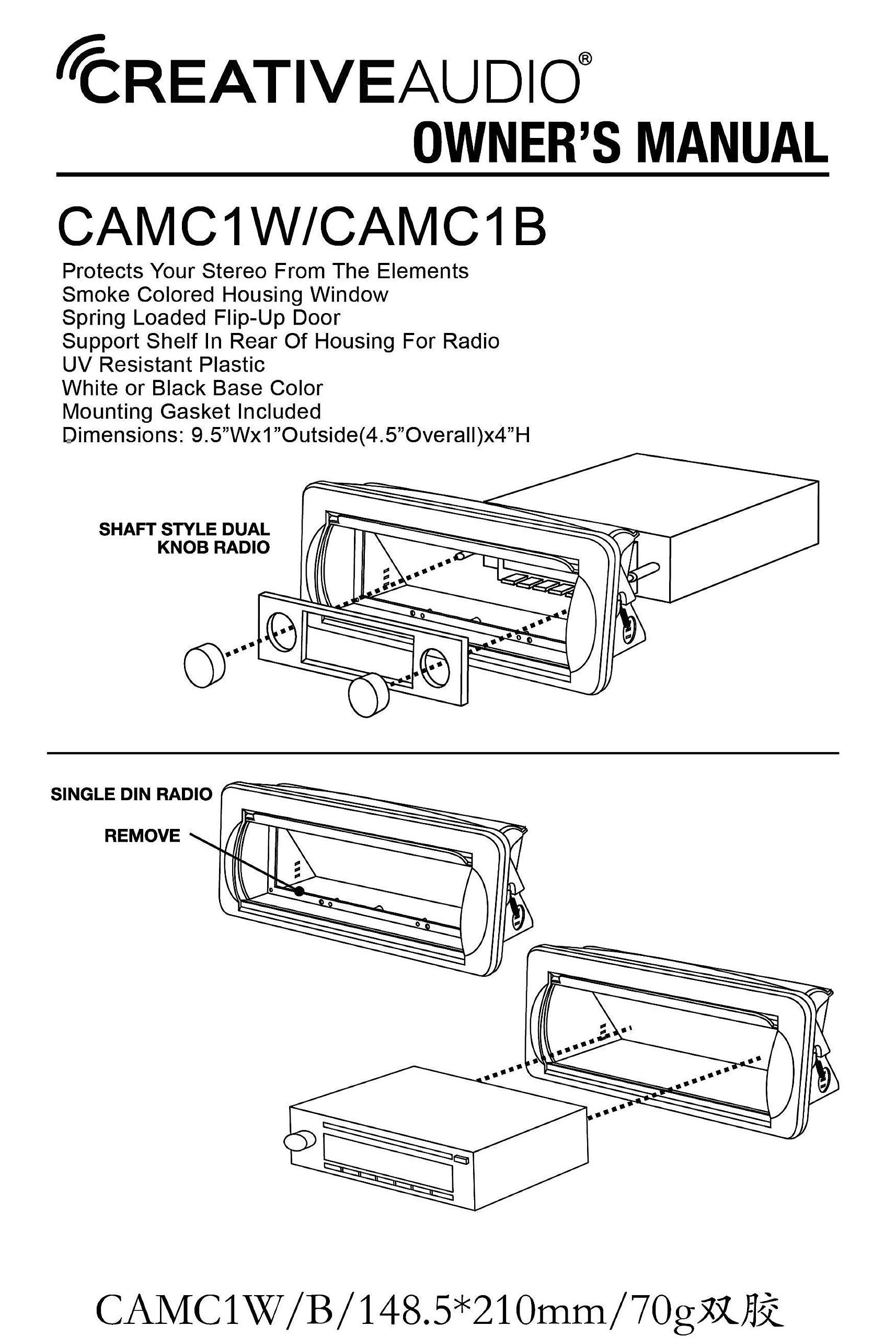 CreativeAudio Creative Audio CAMC1B Marine Single DIN Radio Mounting Kit with Retractable Cover (Black)