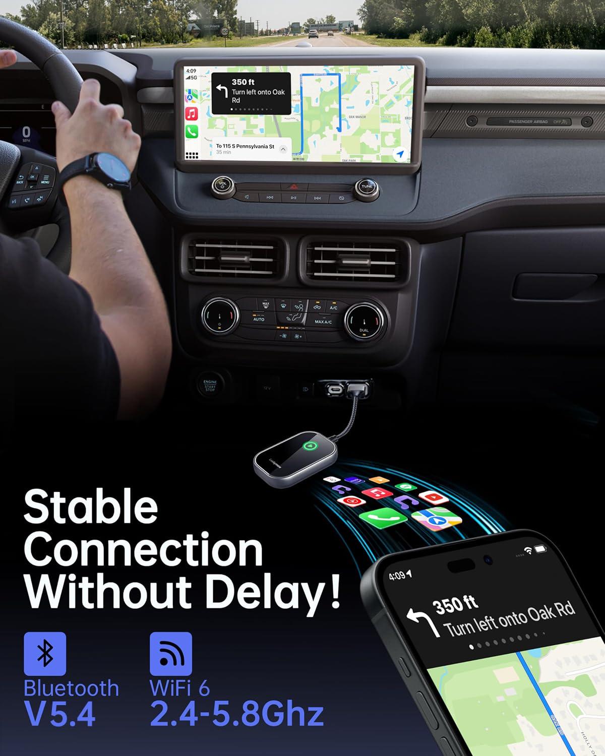 Luckymore Luckymore Wireless Carplay Adapter, Converts Wired to Wireless Carplay Dongle for Plug & Play Carplay Fit for Cars from 2017 & for Apple iPhone iOS 10+