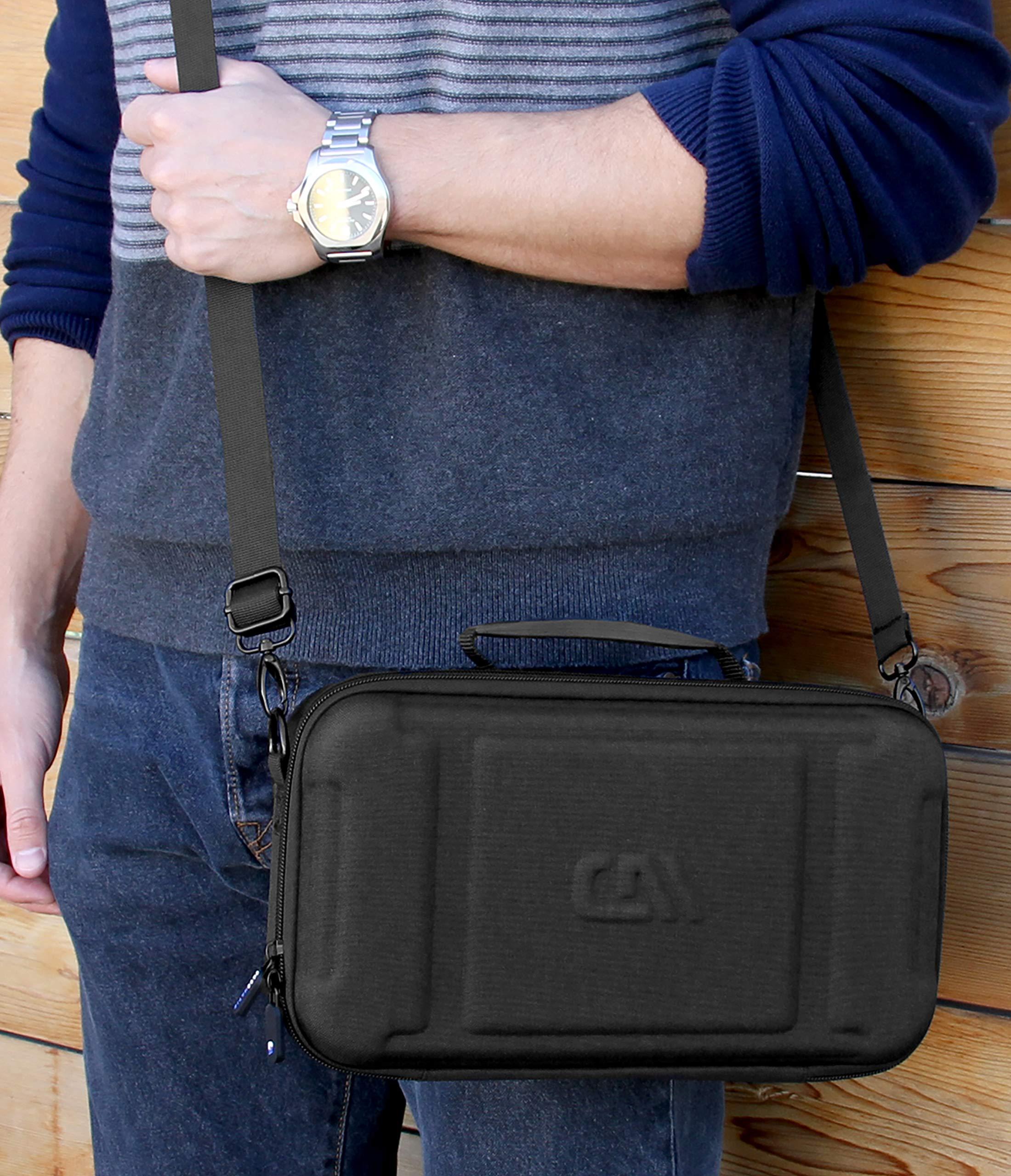 CASEMATIX CASEMATIX Travel Case Compatible with Audio-technica AT-SB727 Portable Turntable Sound Burger Vinyl Record Player - Includes Carry Case Only with Handle and Shoulder Strap, Black