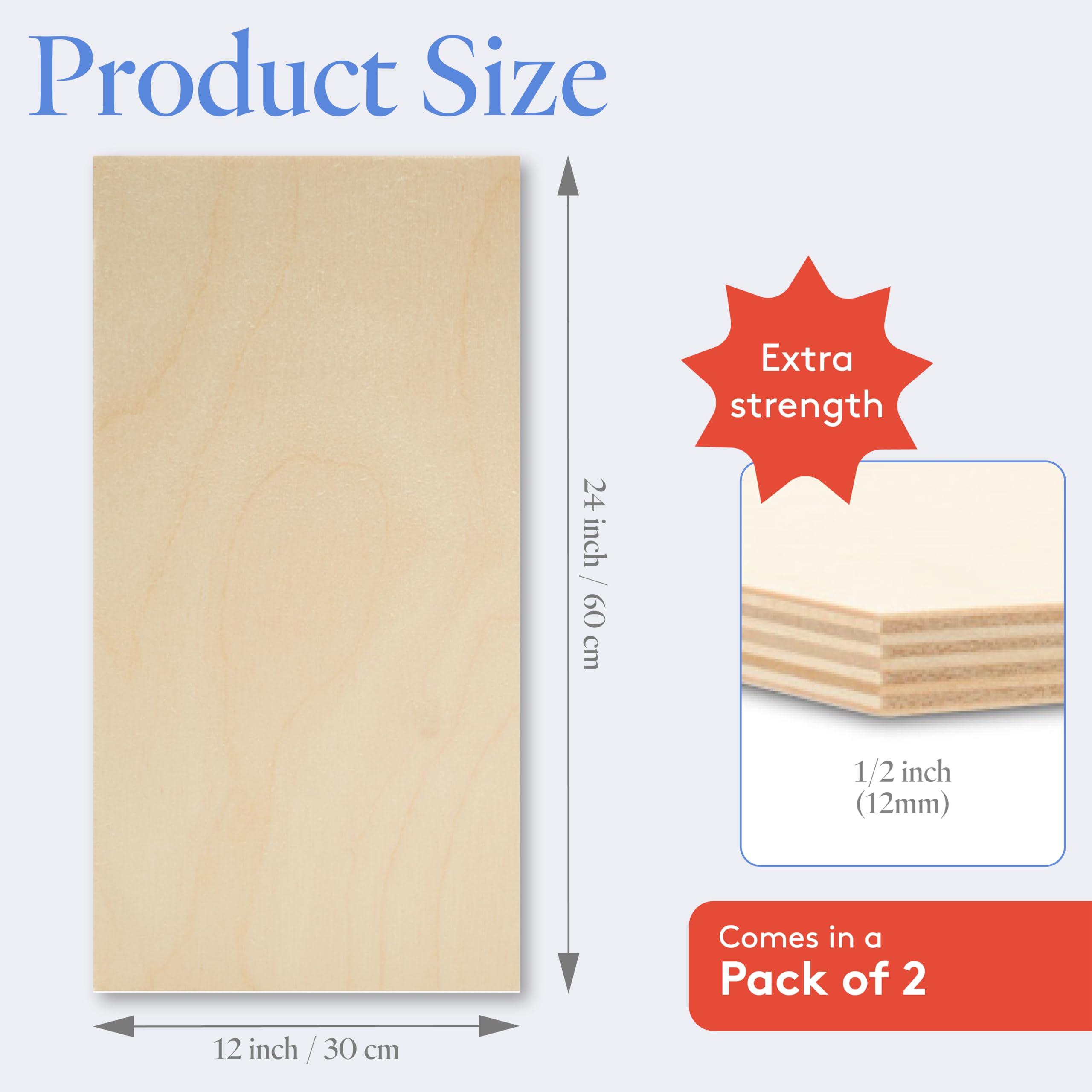 Woodpeckers Baltic Birch Plywood 12 x 24 x 1/2 Inch - 12 mm Craft Wood, Pack of 2 B/BB Grade, Stronger Than Basswood Sheets or Balsa Wood, Perfect for Laser, CNC Cutting, Wood Shelves, by Woodpeckers