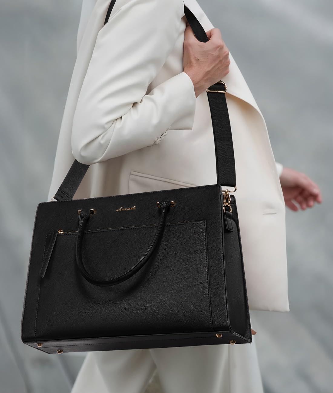 LOVEVOOK LOVEVOOK Laptop Bag for Women 15.6 Inch Black Tote Work Bag Leather Computer Briefcase Waterproof Business Teacher Office Bag Handbag with Small Clutch