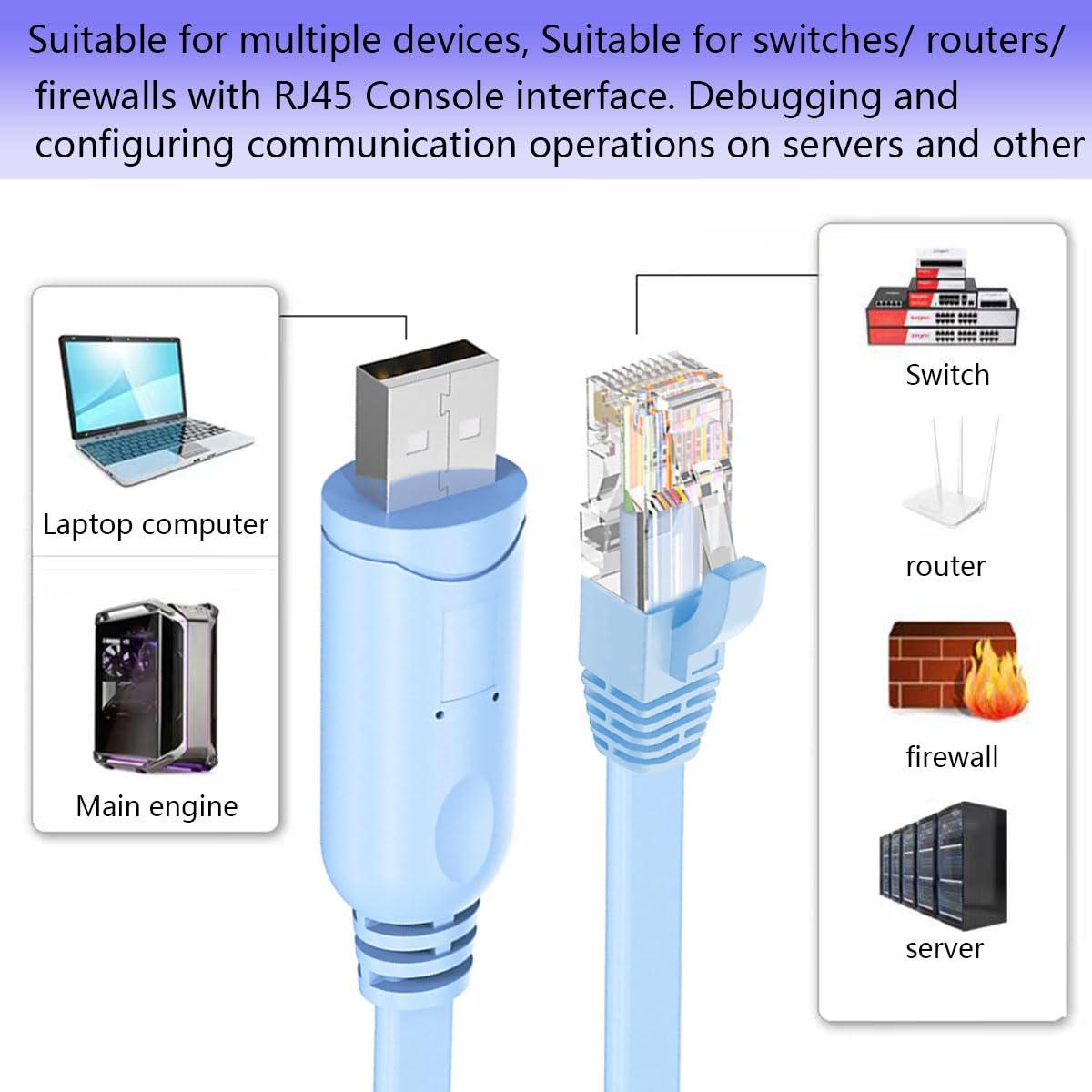 JUEJUEZI USB Console Cable, 6FT USB to RJ45 Serial Adapter for Cisco, Compatible with Routers/Switches (Windows/Mac/Linux Support)